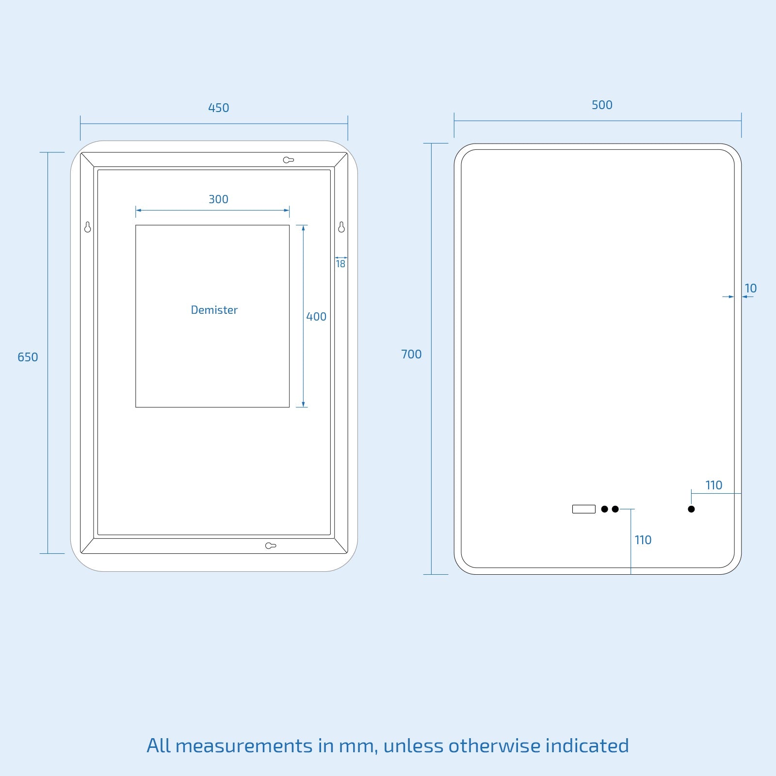 Touch Sensitive Bathroom LED Mirror Bluetooth With Clock 500 x 700mm