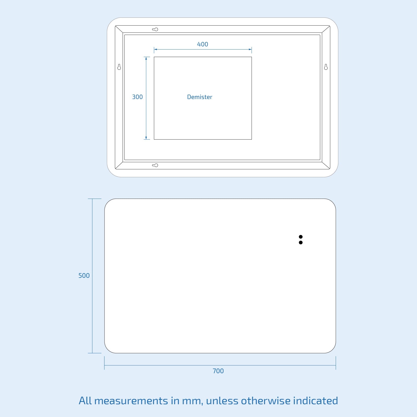 Motion Sensor Bathroom LED Mirror Rectangular Round Edge Shaver Socket Demister 600 x 800mm