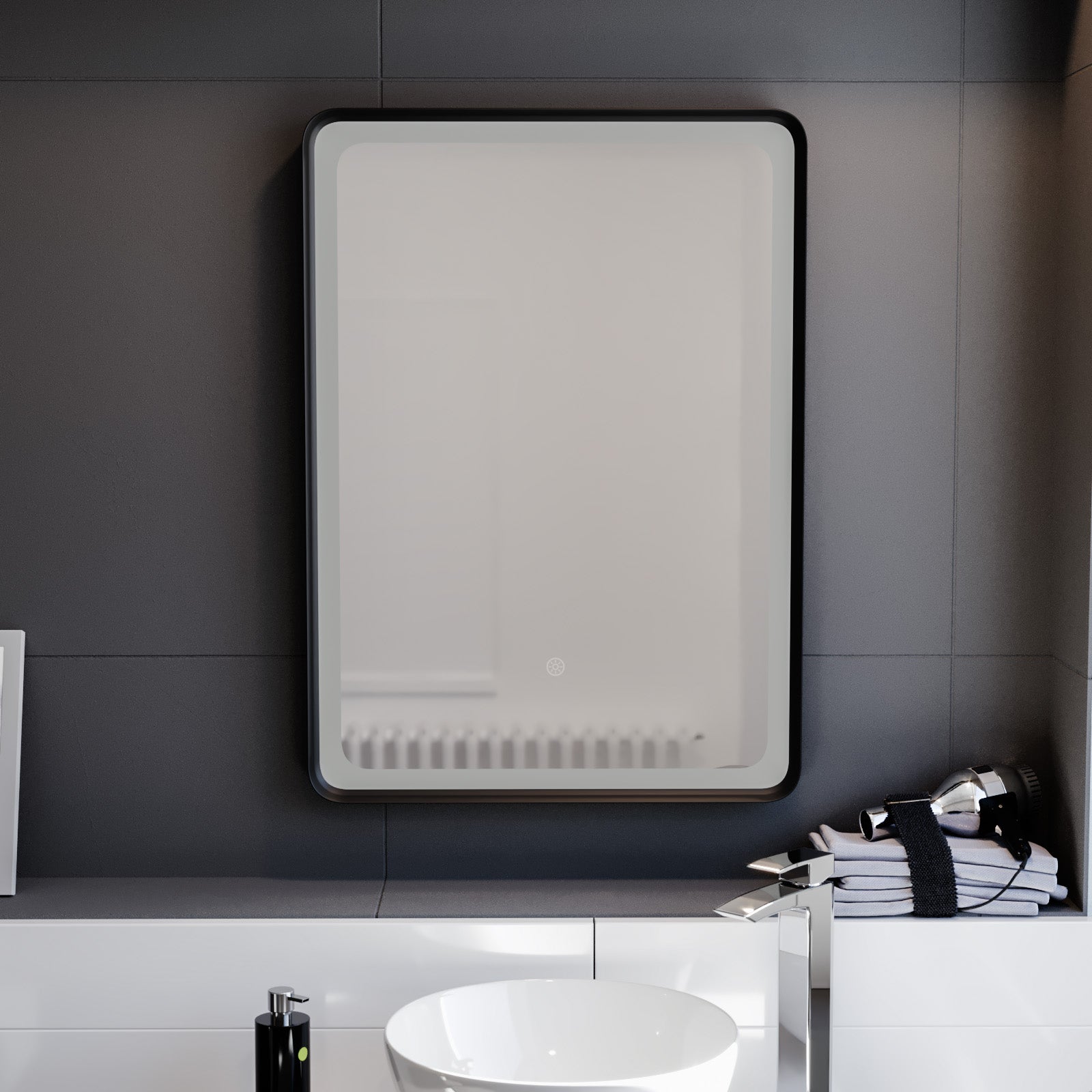 Herley Touch Sensor Bathroom LED Mirror Demister 500x700mm Matte Black
