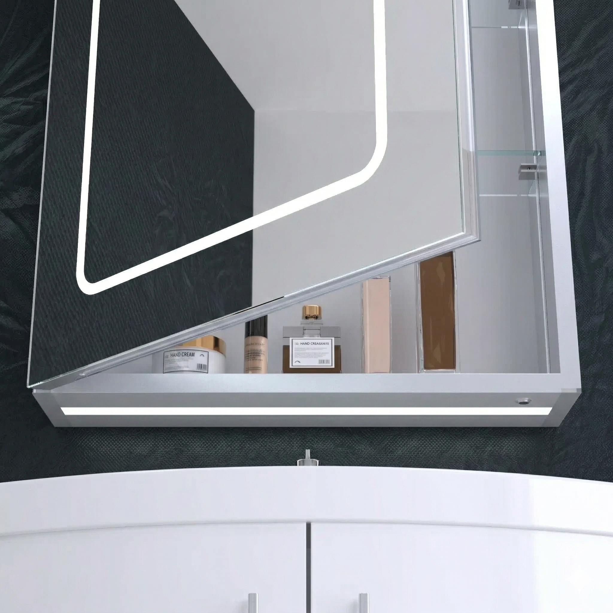 Kartell Fine 500mm W x 700mm H Chrome Frameless LED Mirror Cabinet Wall Mounted with Charger Socket - MIR104