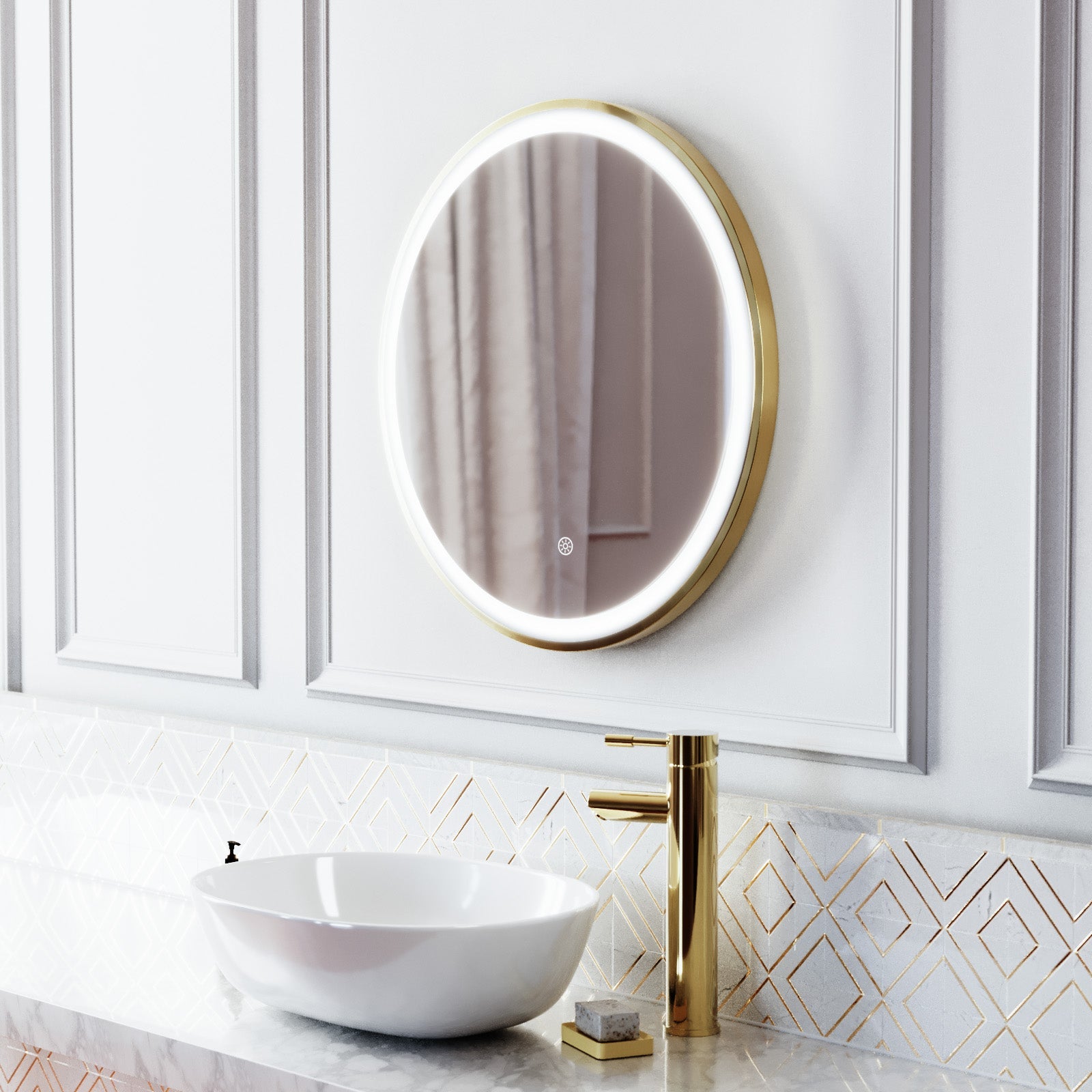 Kilsby Touch Sensor Bathroom LED Mirror Demister 600mm Brushed Brass