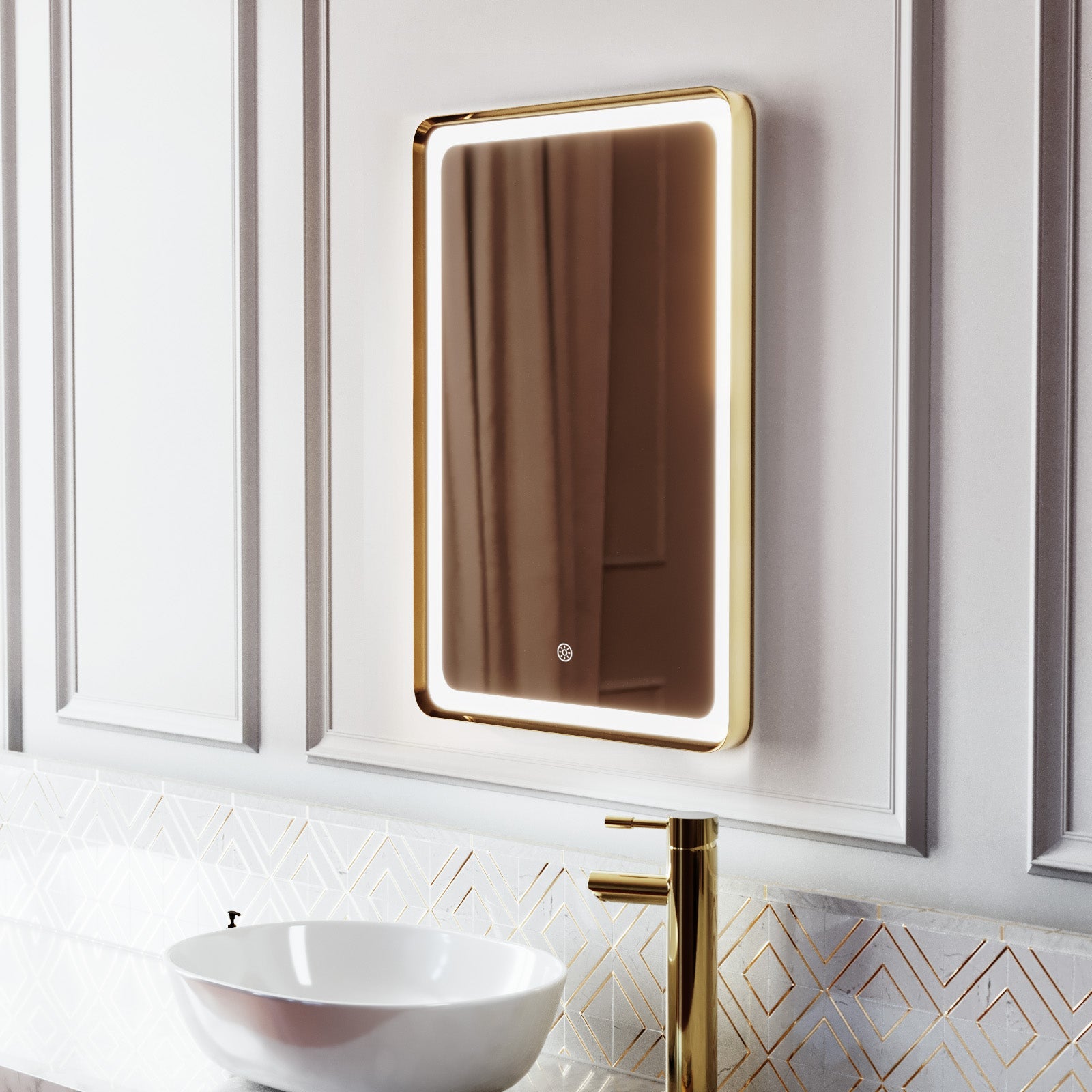 Herley Bathroom LED Mirror Demister Touch Sensor 500 x 700mm Brushed Brass