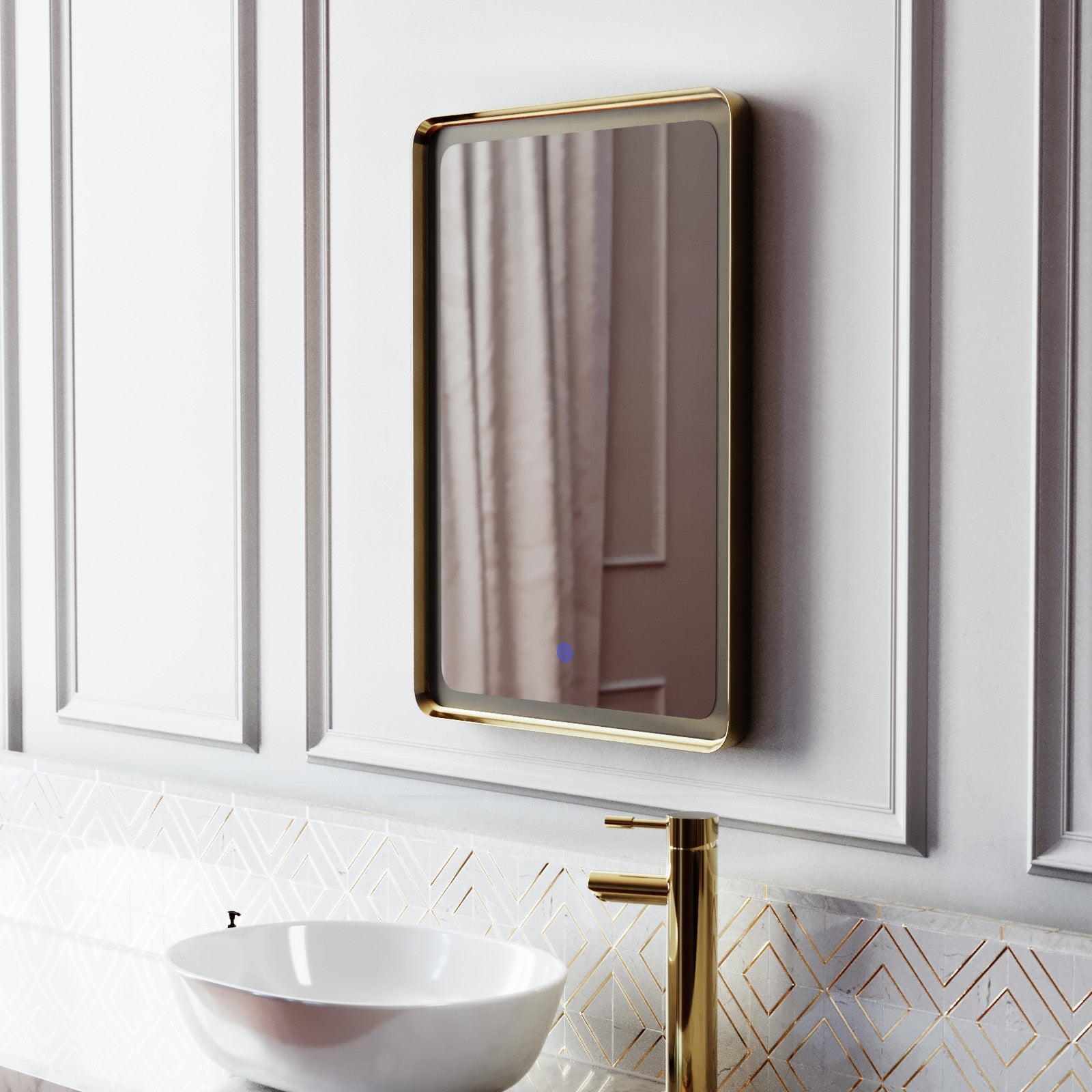Herley Bathroom LED Mirror Demister Touch Sensor 500 x 700mm Brushed Brass