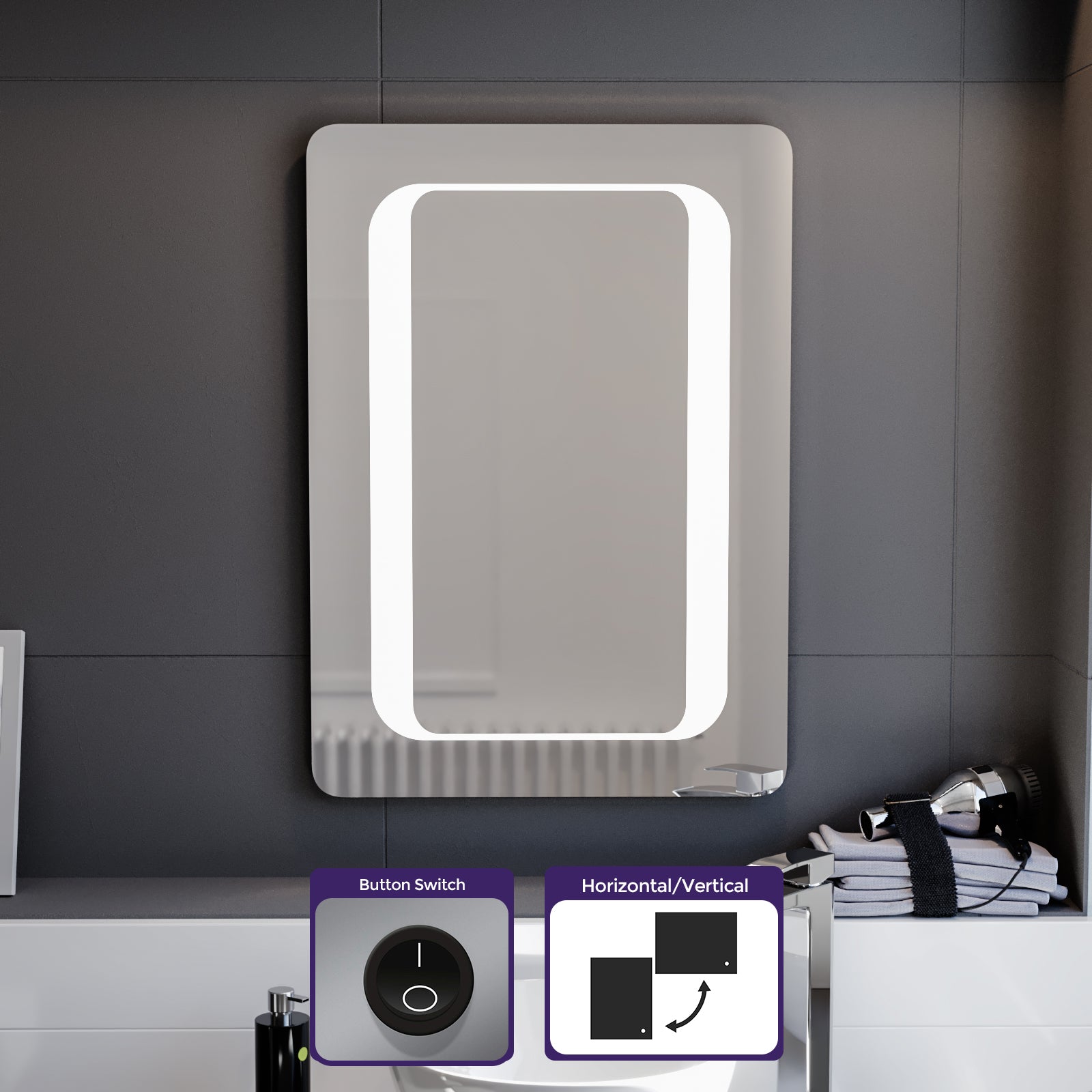 Ella 500x700mm Battery Powered LED Illuminated Mirror