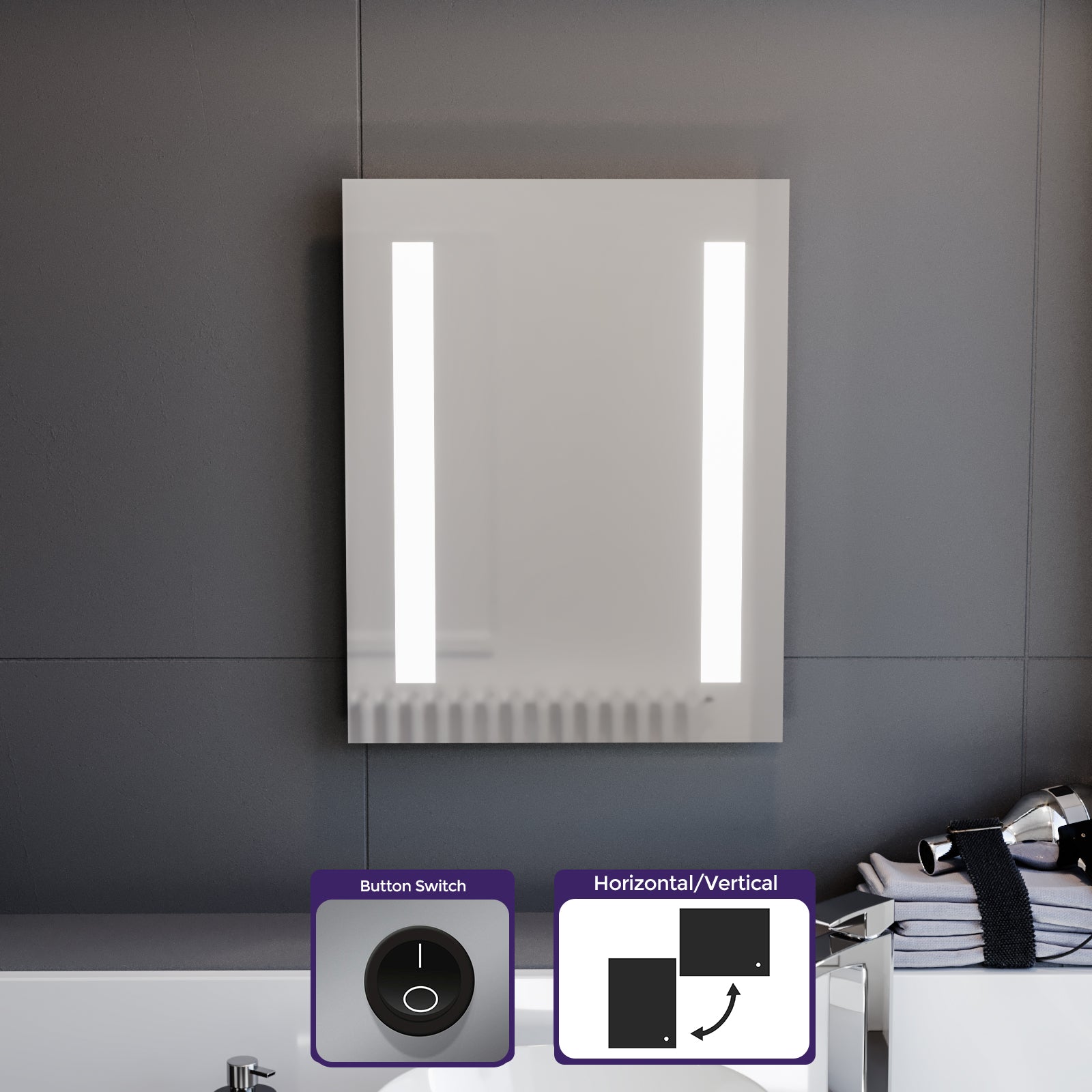 Lawerence Dual Bar LED 390 x 500mm Battery powered Bathroom Mirror