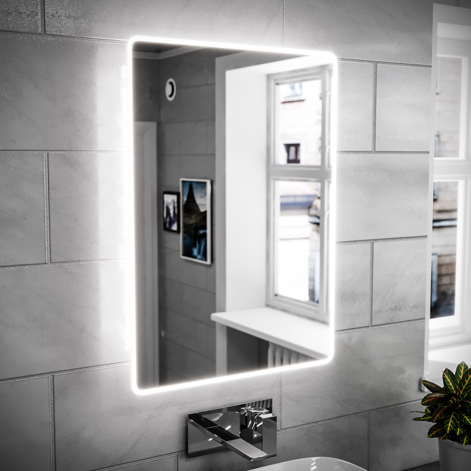 Modern Bathroom LED Mirror with Battery Powered Button Switch 500x700mm