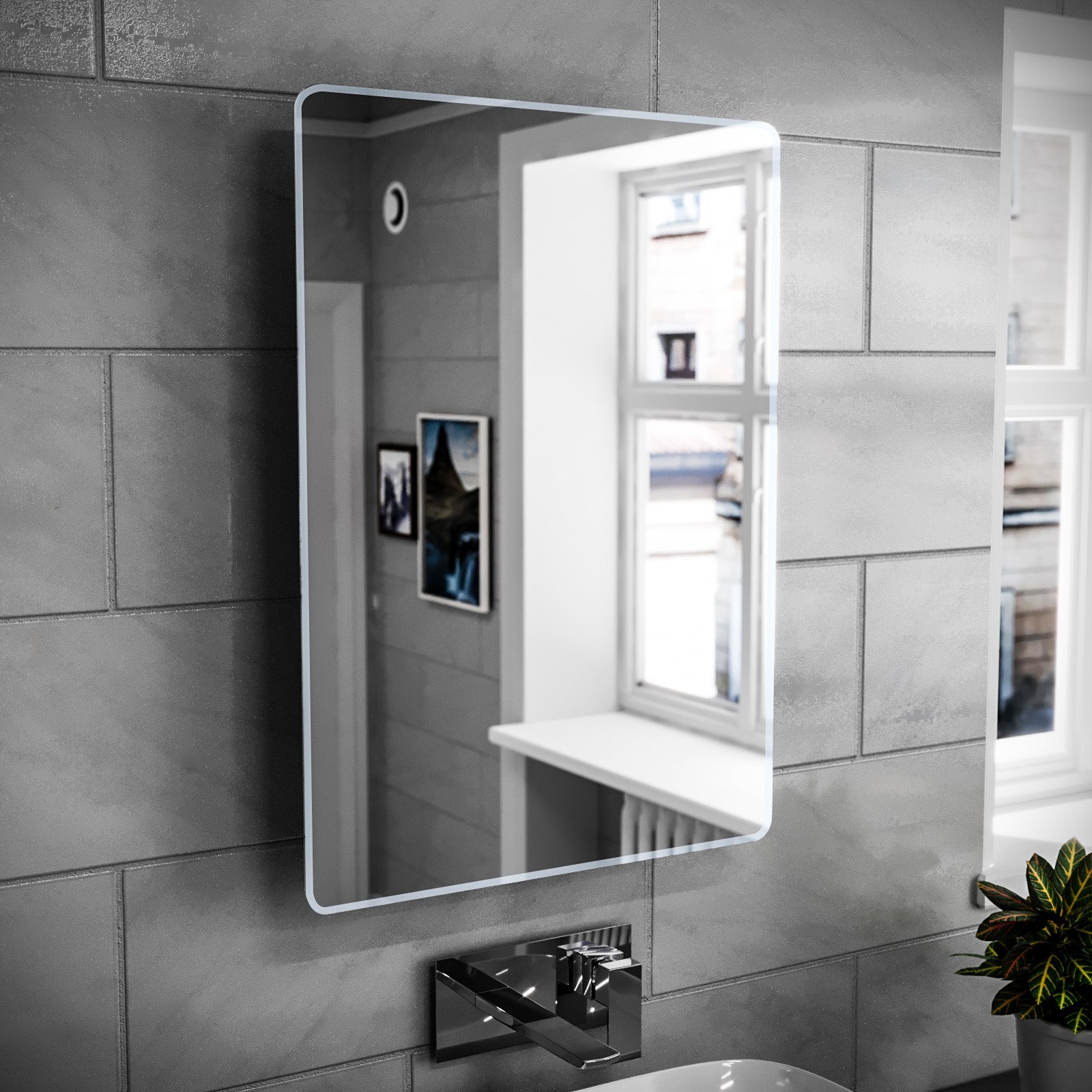 Modern Bathroom LED Mirror with Battery Powered Button Switch 500x700mm
