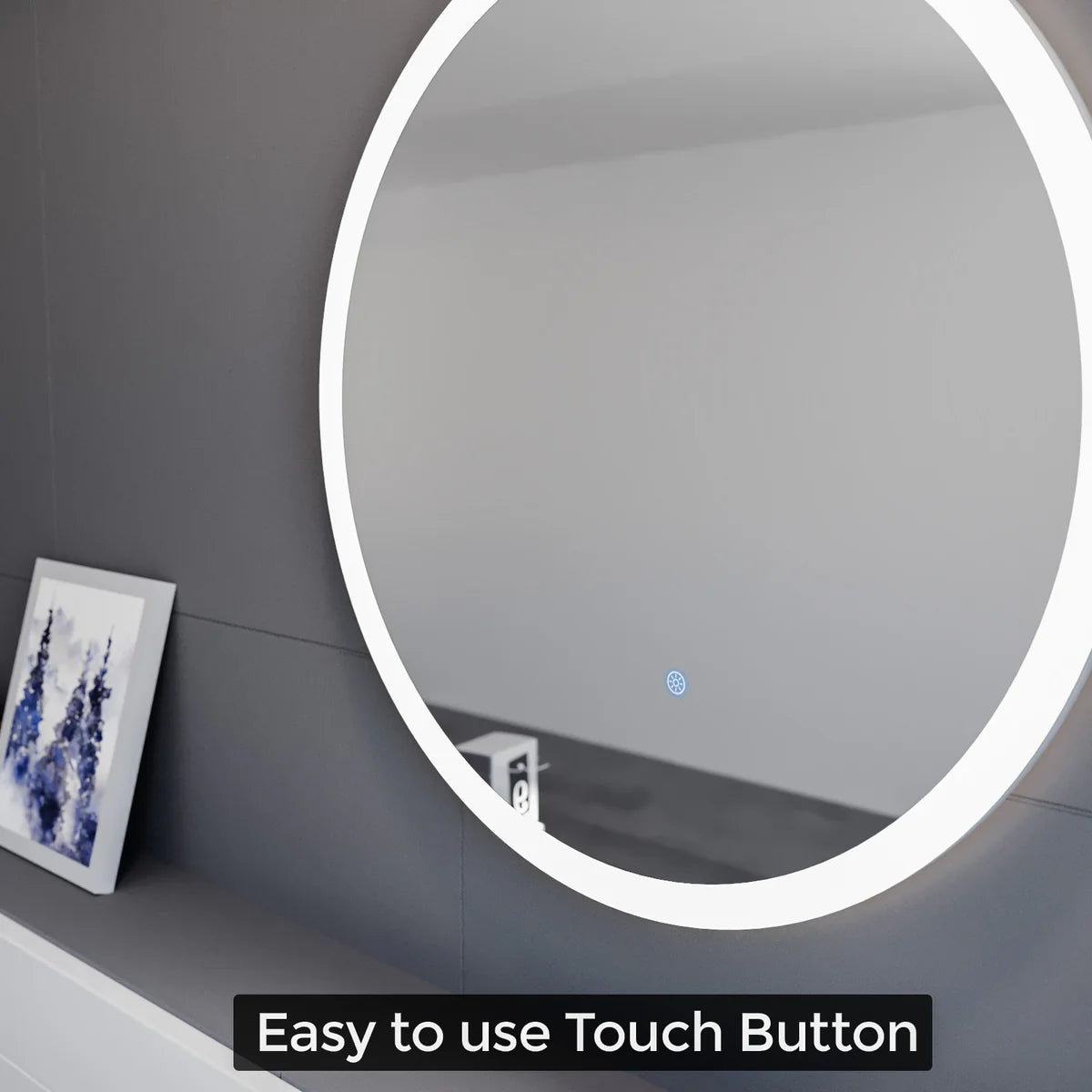 Home Modern Round Bathroom LED Mirror with Battery Powered Touch 600mm