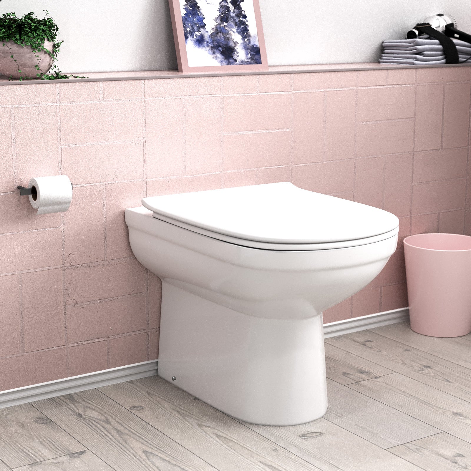 Back to Wall Modern White Ceramic Toilet Pan with Soft Closed Seat