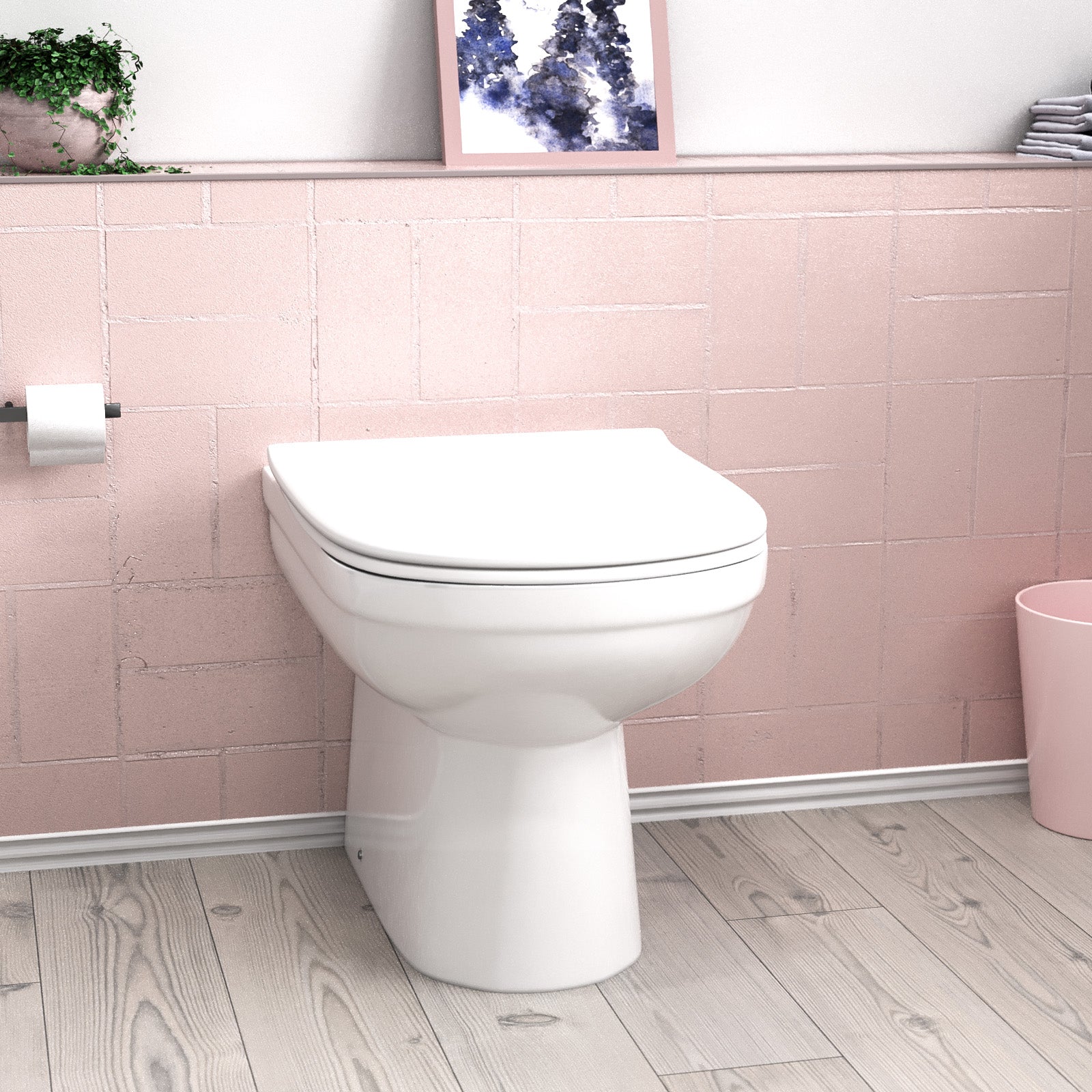 Back to Wall Modern White Ceramic Toilet Pan with Soft Closed Seat