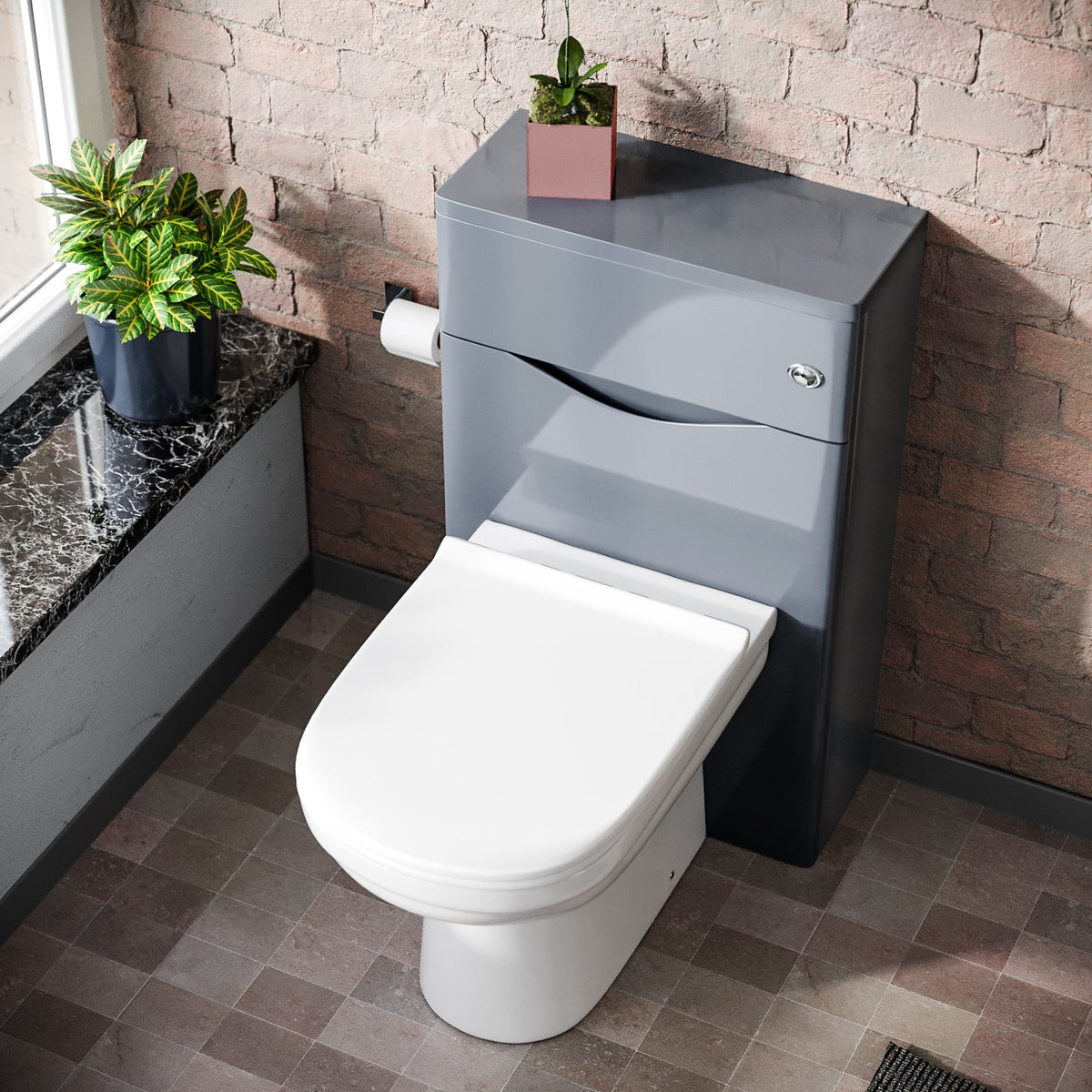 Merton Grey Modern Back To Wall Toilet Pan and WC Unit Soft Close Seat