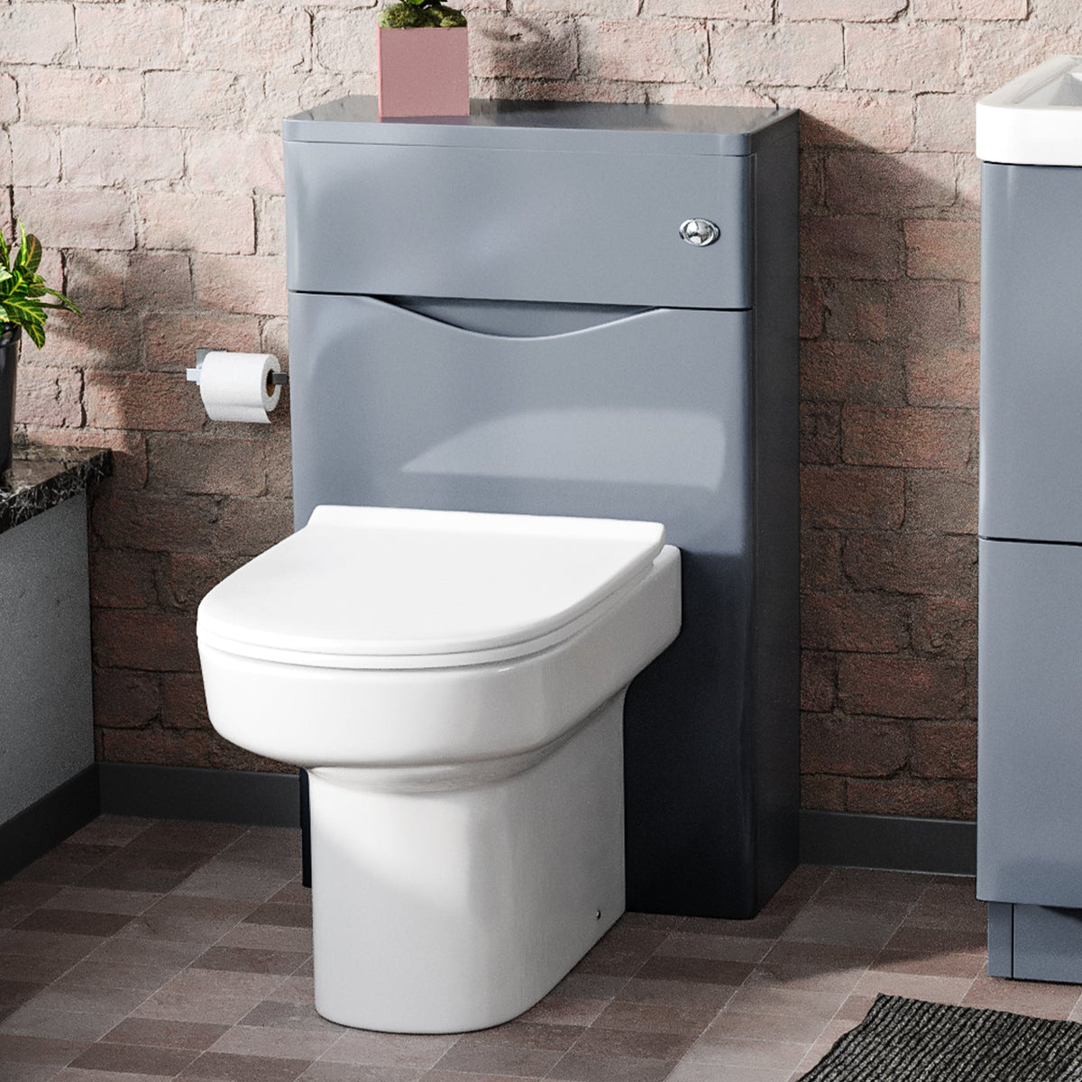 Merton Grey Modern Back To Wall Toilet Pan and WC Unit Soft Close Seat