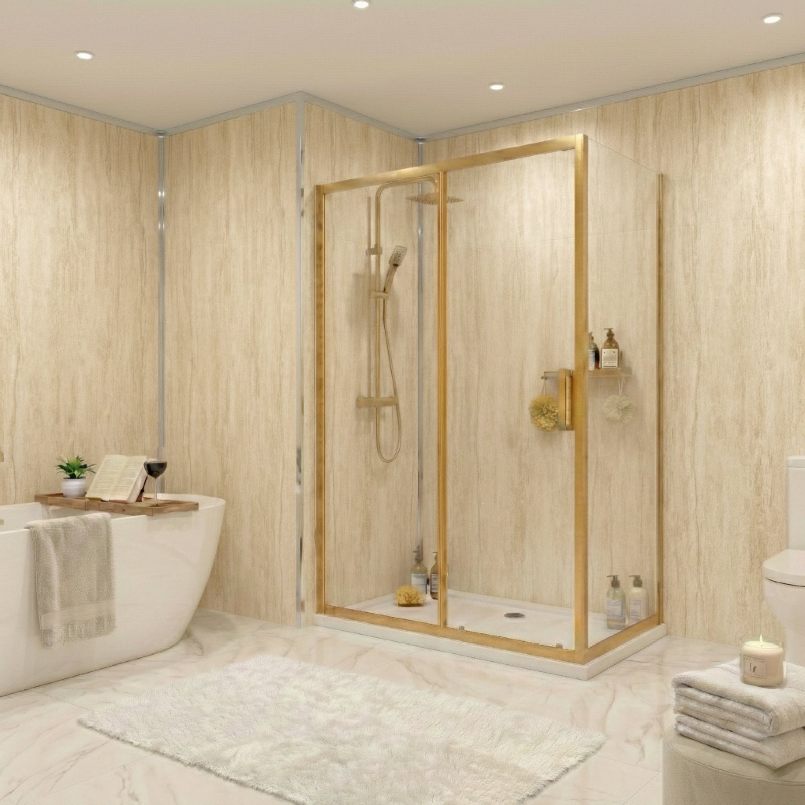 PVC Shower Wall Panel Travertine Beige 1000mm x 2400mm x 10mm