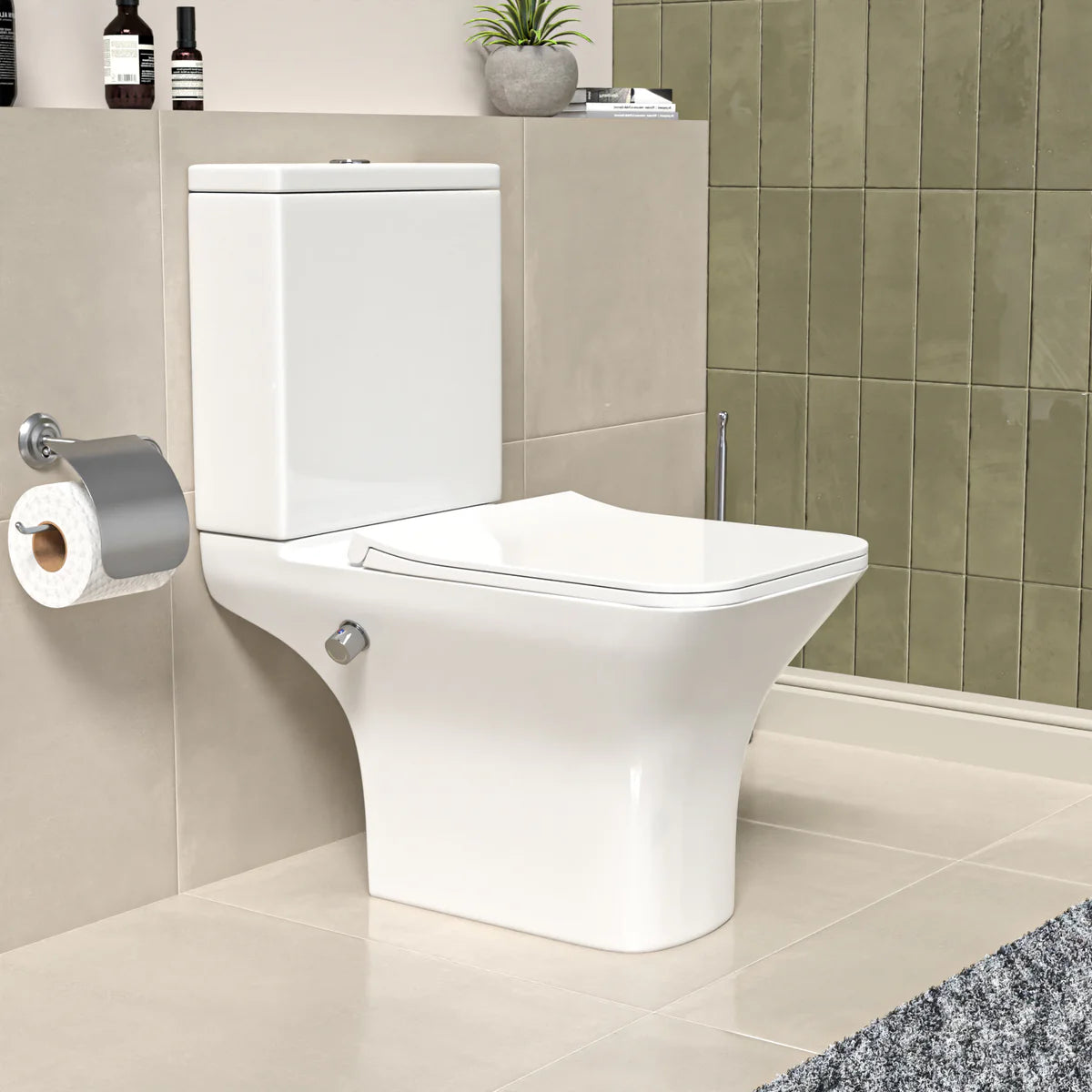 Square Tornado Close Coupled Toilet Pan with Integrated Hot Cold Bidet