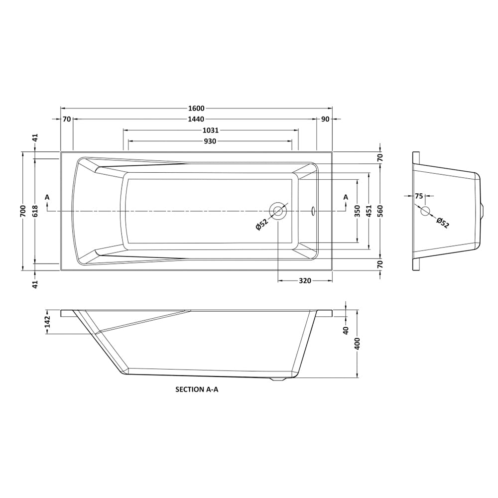 Barnby Square Single Ended Bath Acrylic