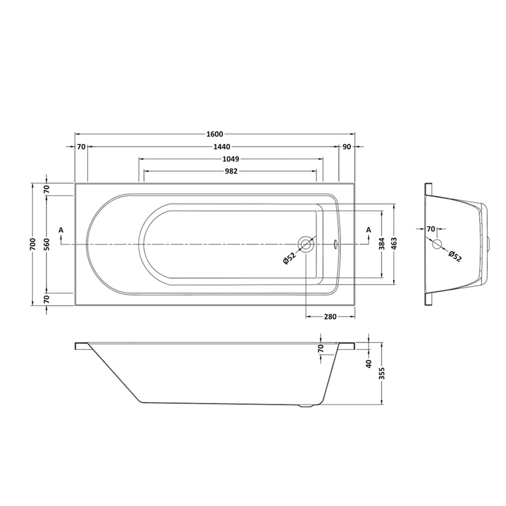 Barnby Round Single Ended Bath Acrylic