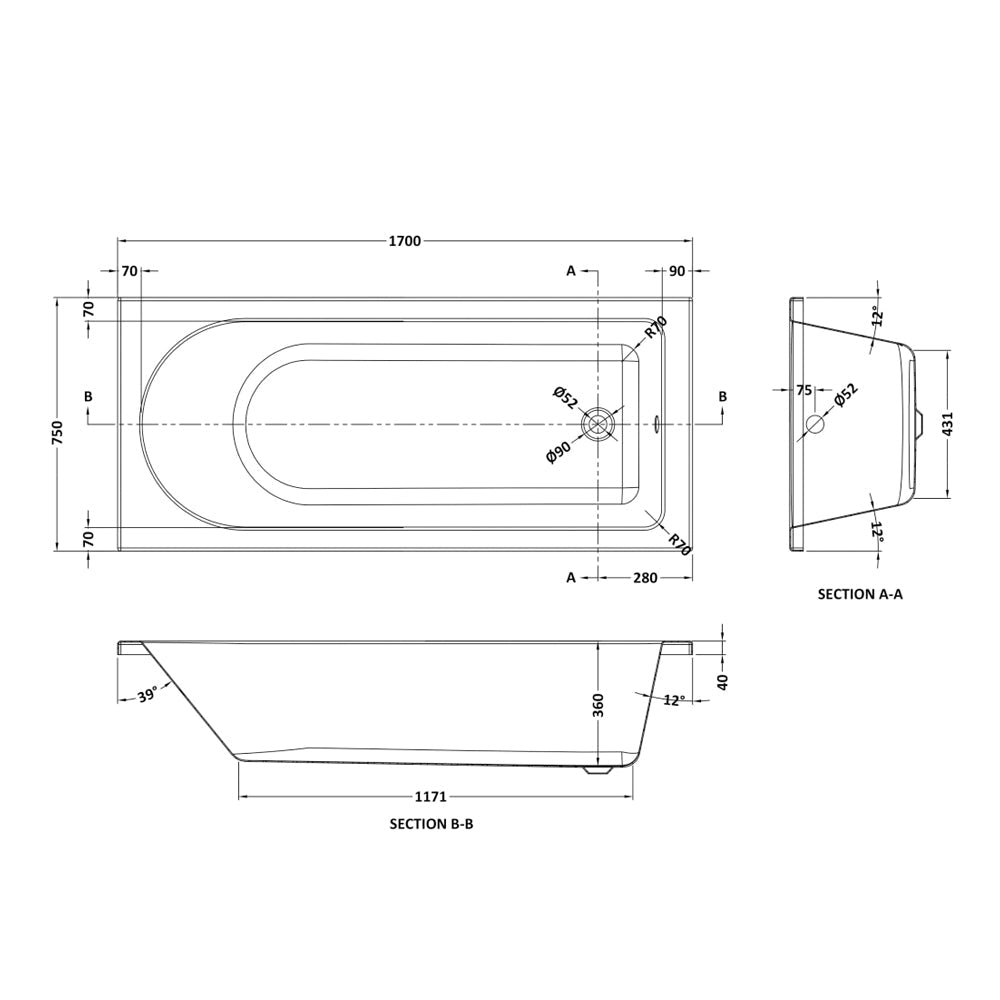 Barnby Round Single Ended Bath Acrylic