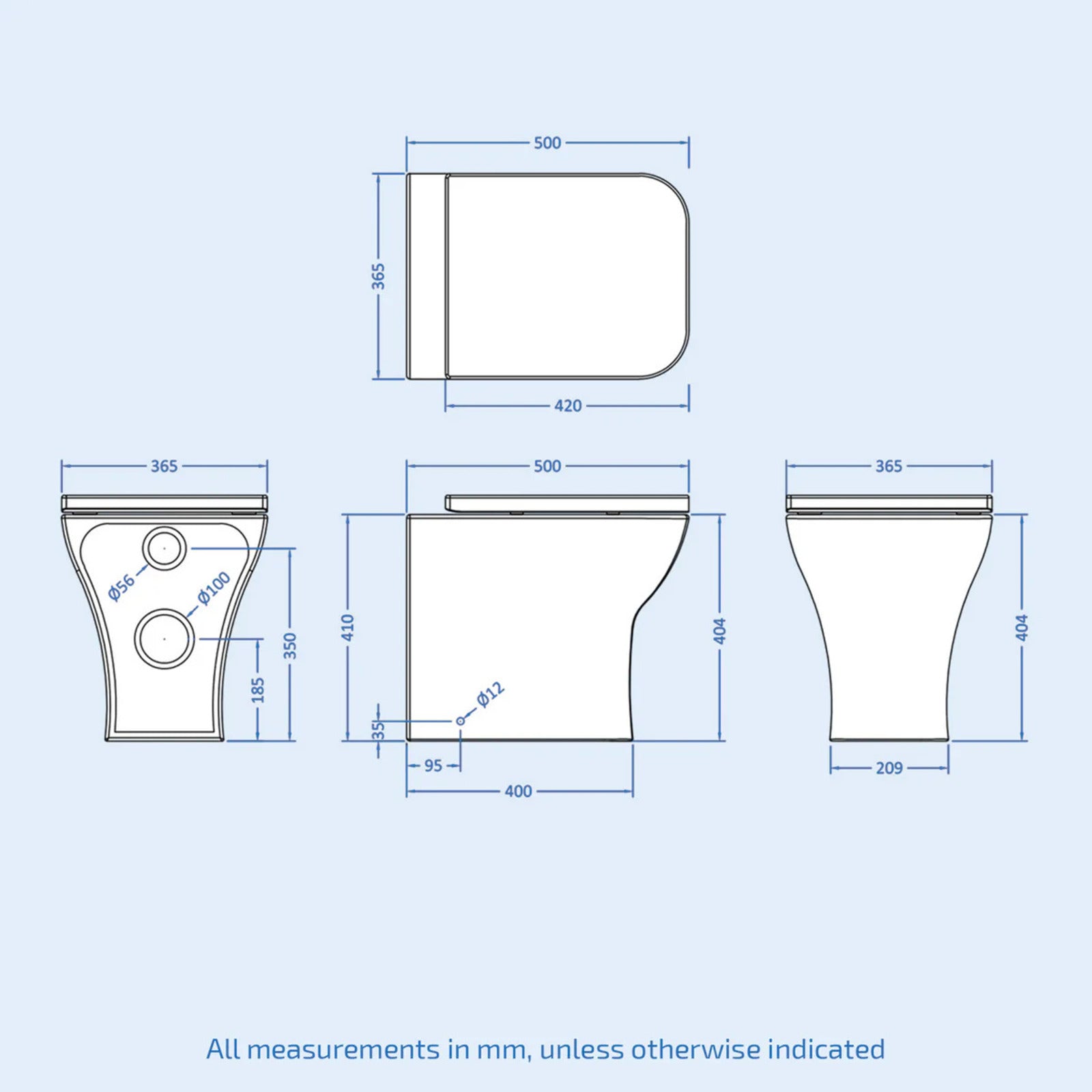 Grey 500mm WC Unit and Back to Wall Soft Close Seat Rimless Toilet