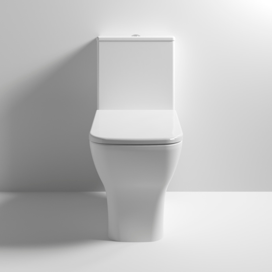 Rimless Square Compact Close Coupled Toilet WC Pan, Toilet Seat & Cistern