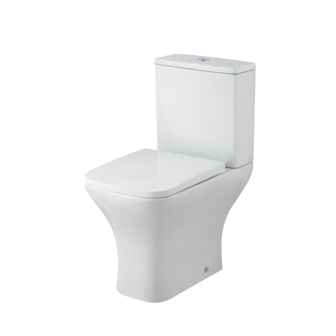 Rimless Square Compact Close Coupled Toilet WC Pan, Toilet Seat & Cistern