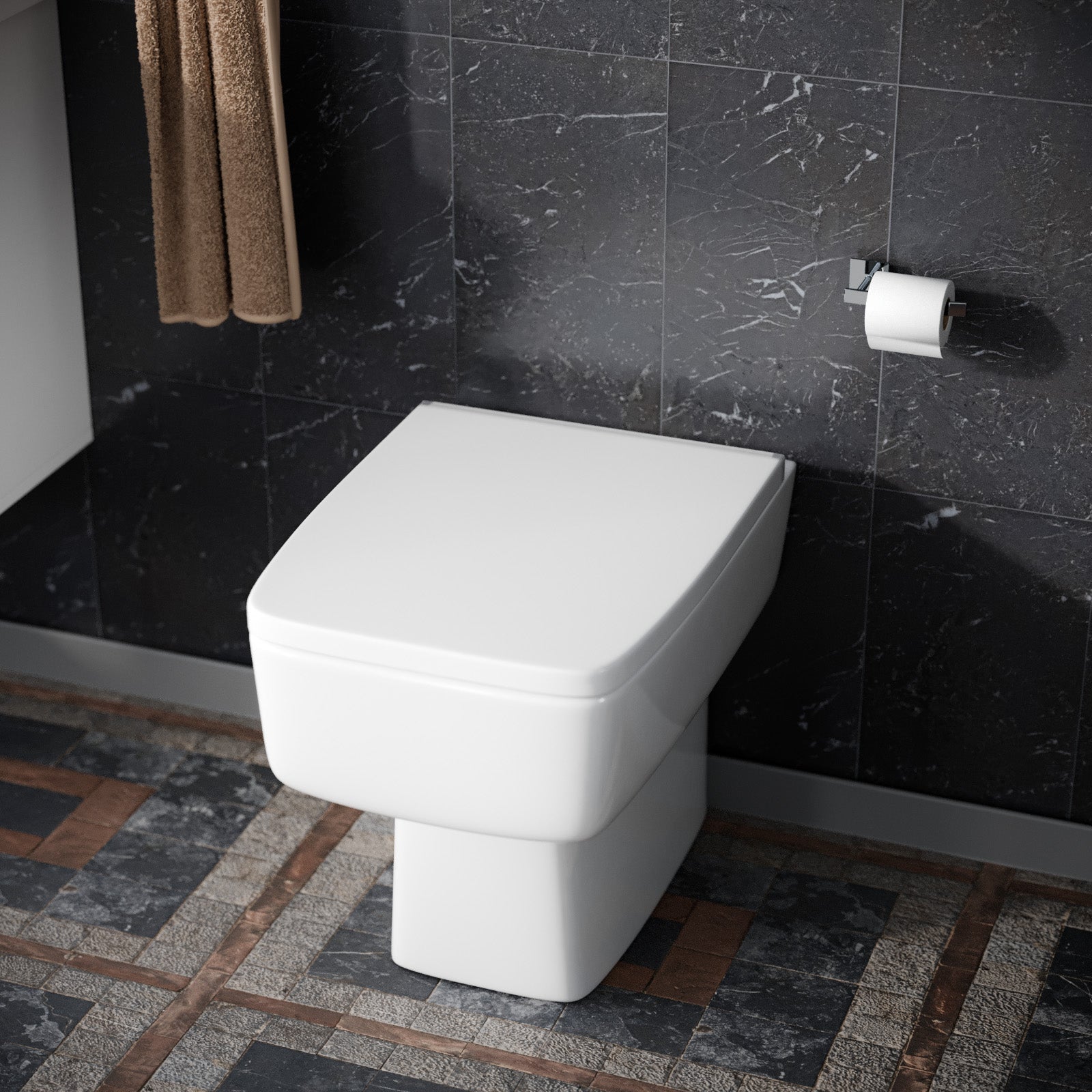 Bushbury Modern Square 350mm Back to Wall Toilet and Soft Close Seat White
