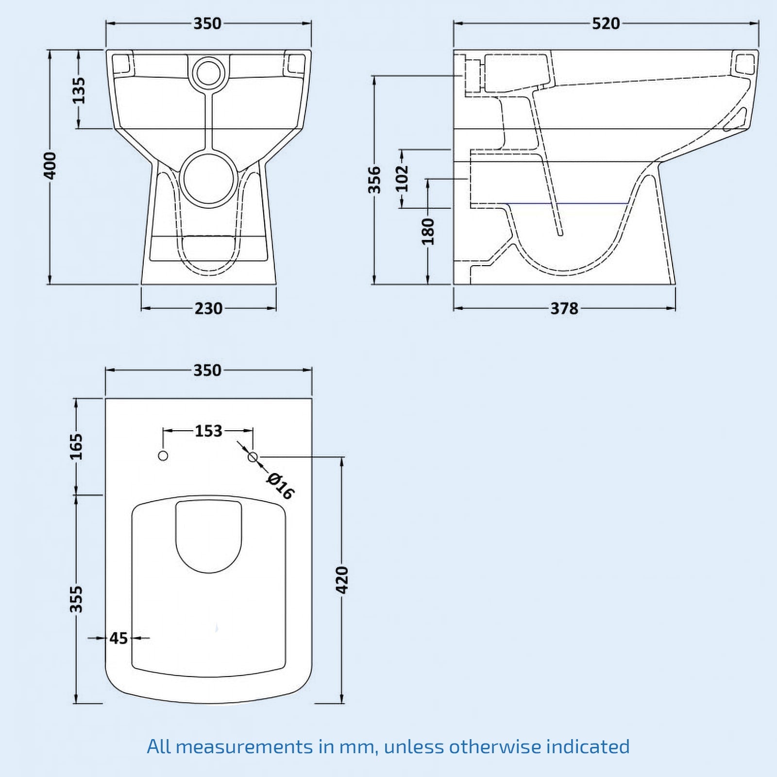 Bushbury Modern Square 350mm Back to Wall Toilet and Soft Close Seat White