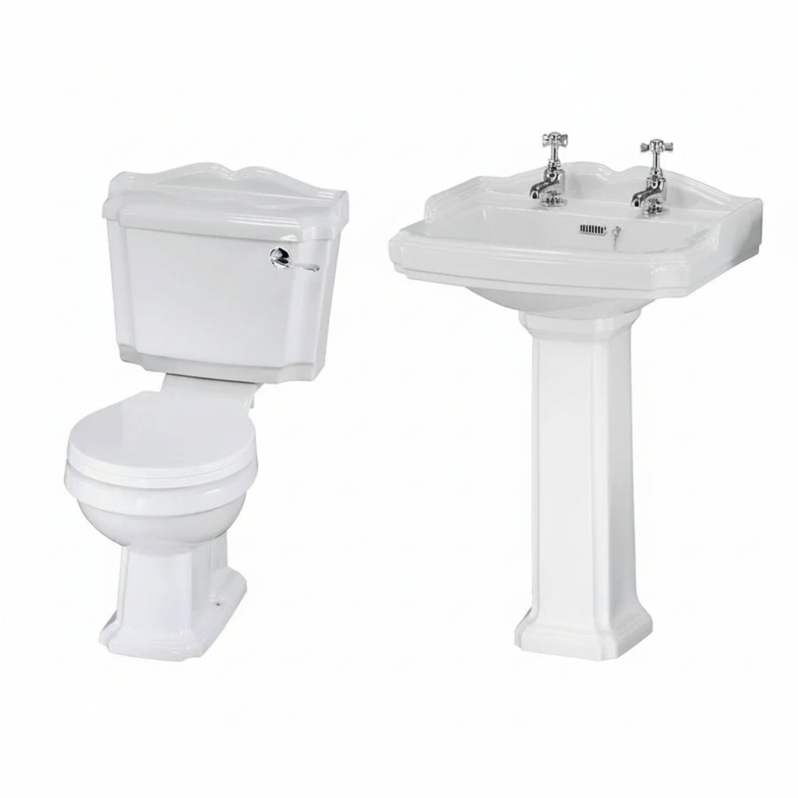 Legend Traditional Bathroom Suite - Toilet and Full Pedestal Basin with 2 Tap Holes