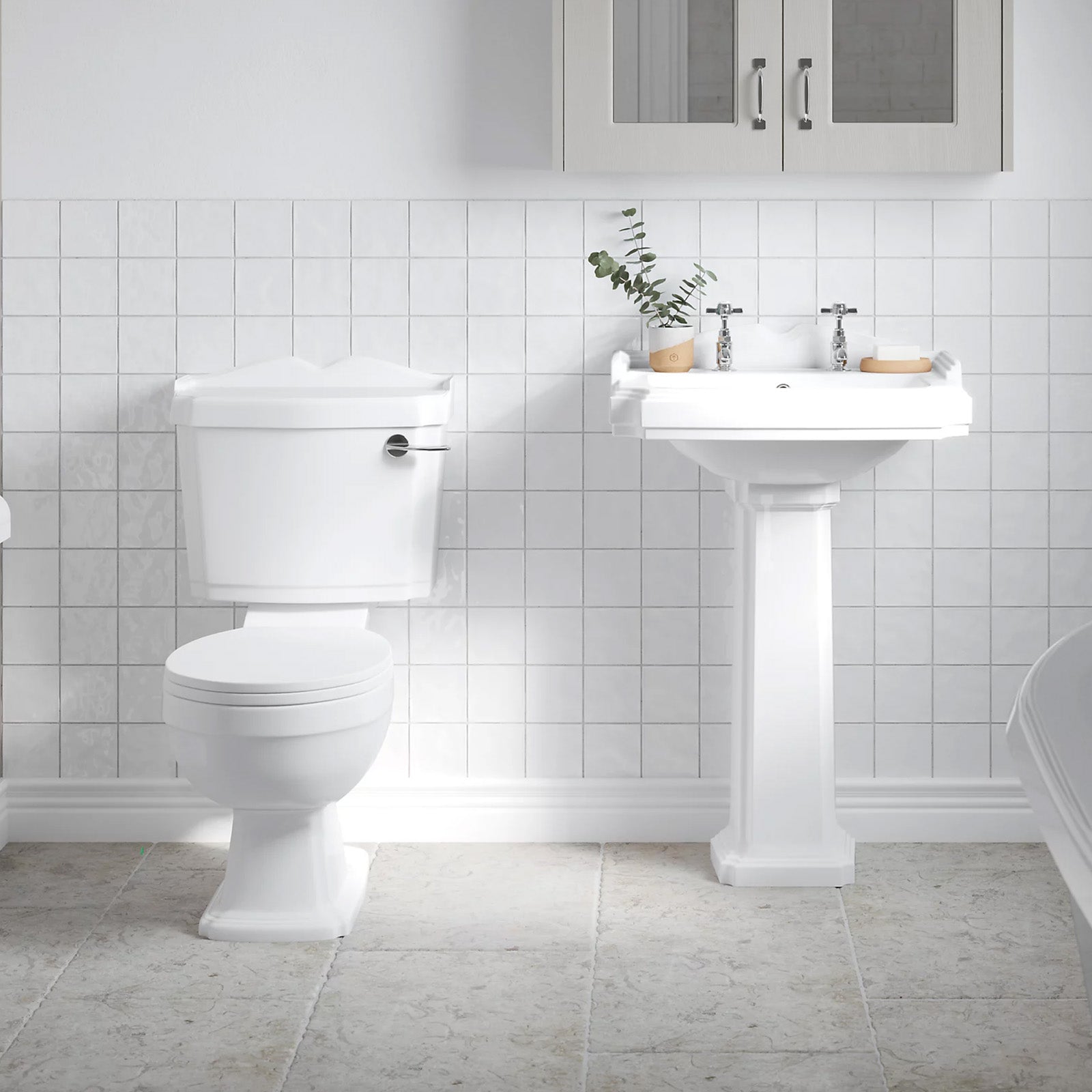 Legend Traditional Bathroom Suite - Toilet and Basin Full Pedestal 2 Tap Holes