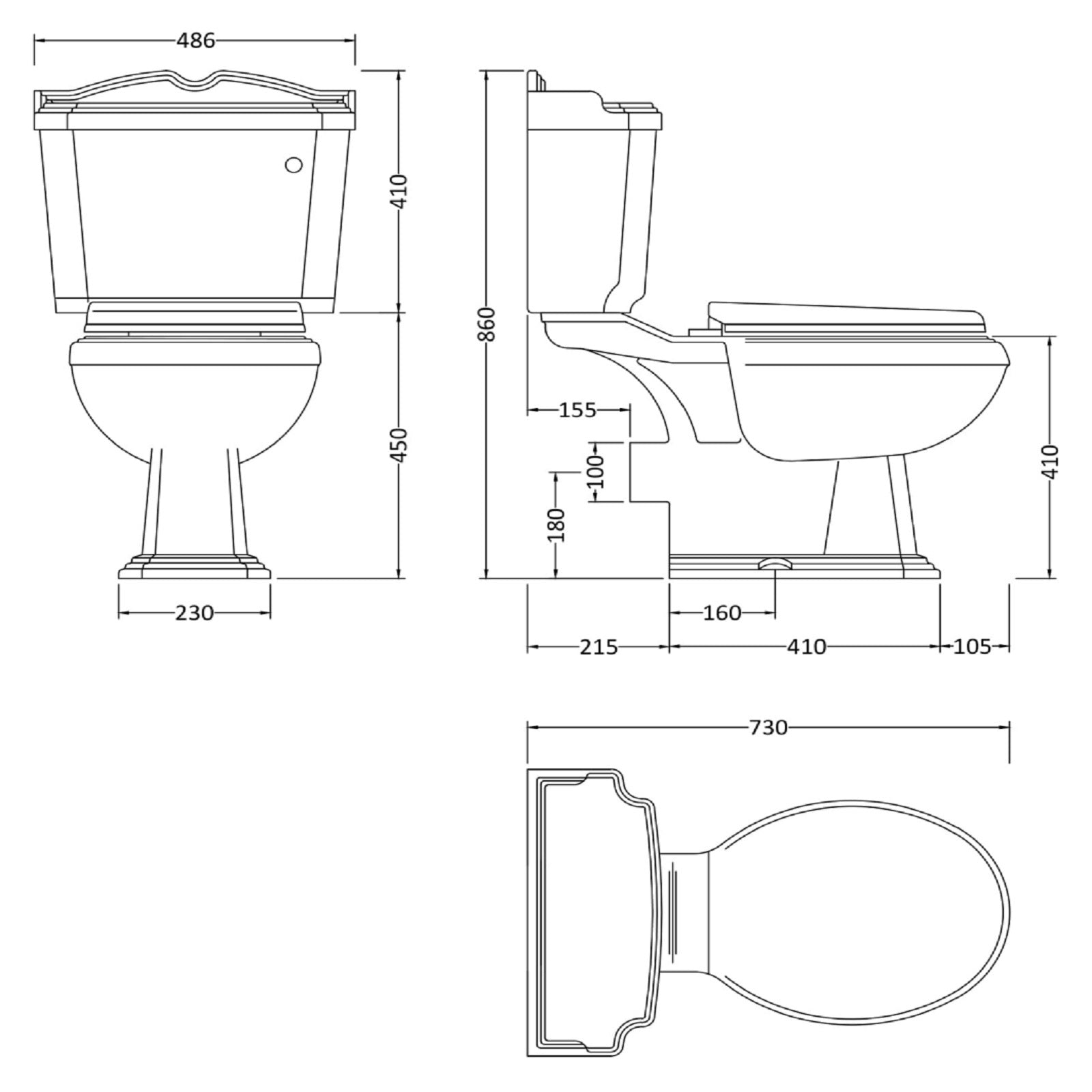 Legend Traditional Bathroom Suite - Toilet and Basin Full Pedestal 2 Tap Holes