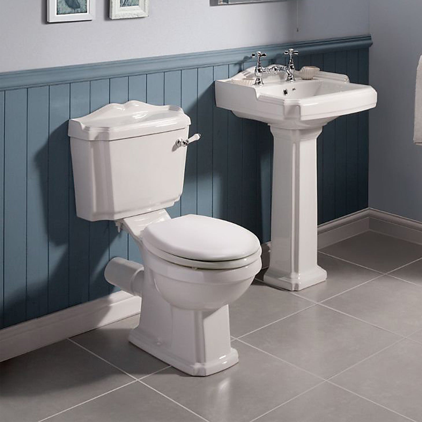 Legend Traditional Bathroom Suite - Toilet and Basin Full Pedestal 2 Tap Holes