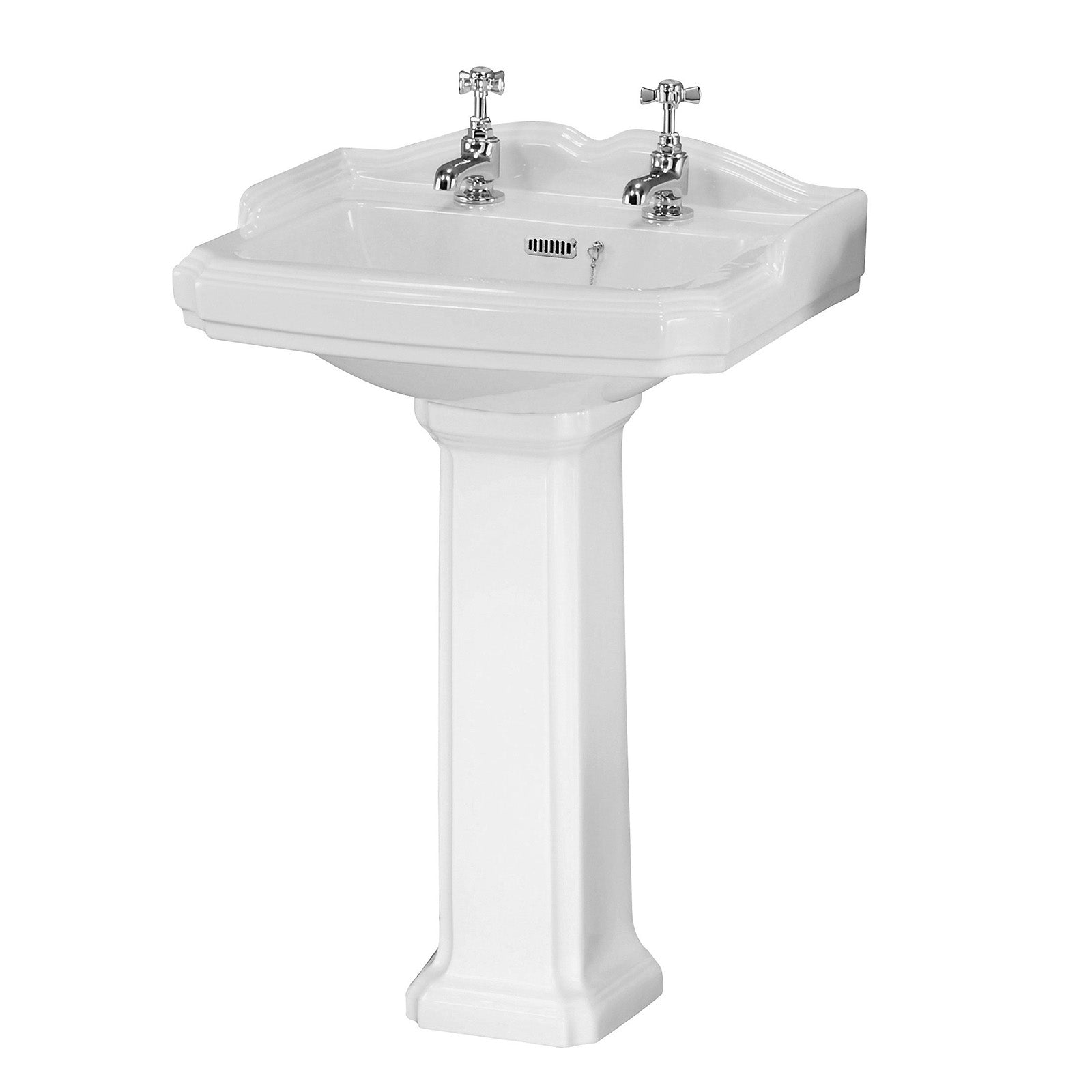 Legend 590mm Basin & Pedestal Full Traditional White with 2 Tap holes