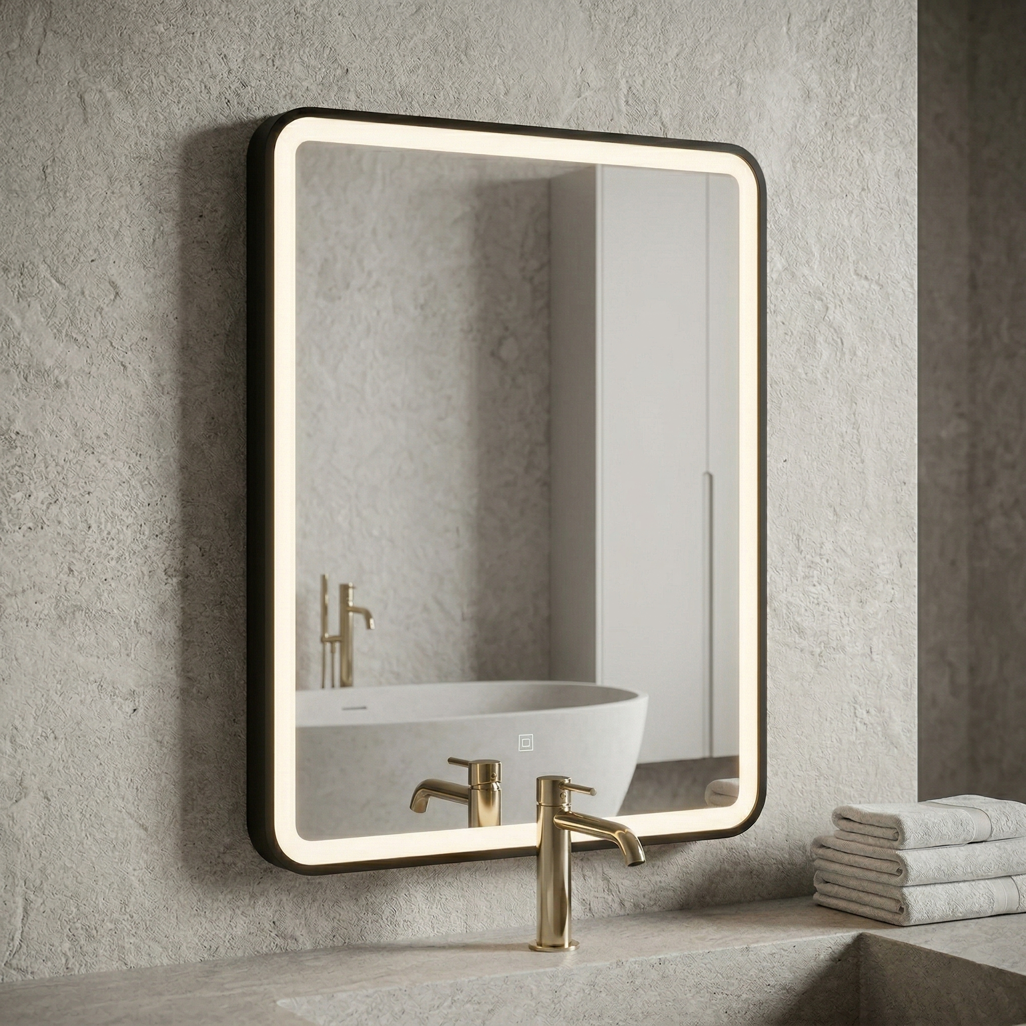 Kartell Nero 500mm W x 700mm H Rectangle Black Frame Front Lid LED Mirror Wall Mounted - NE5070