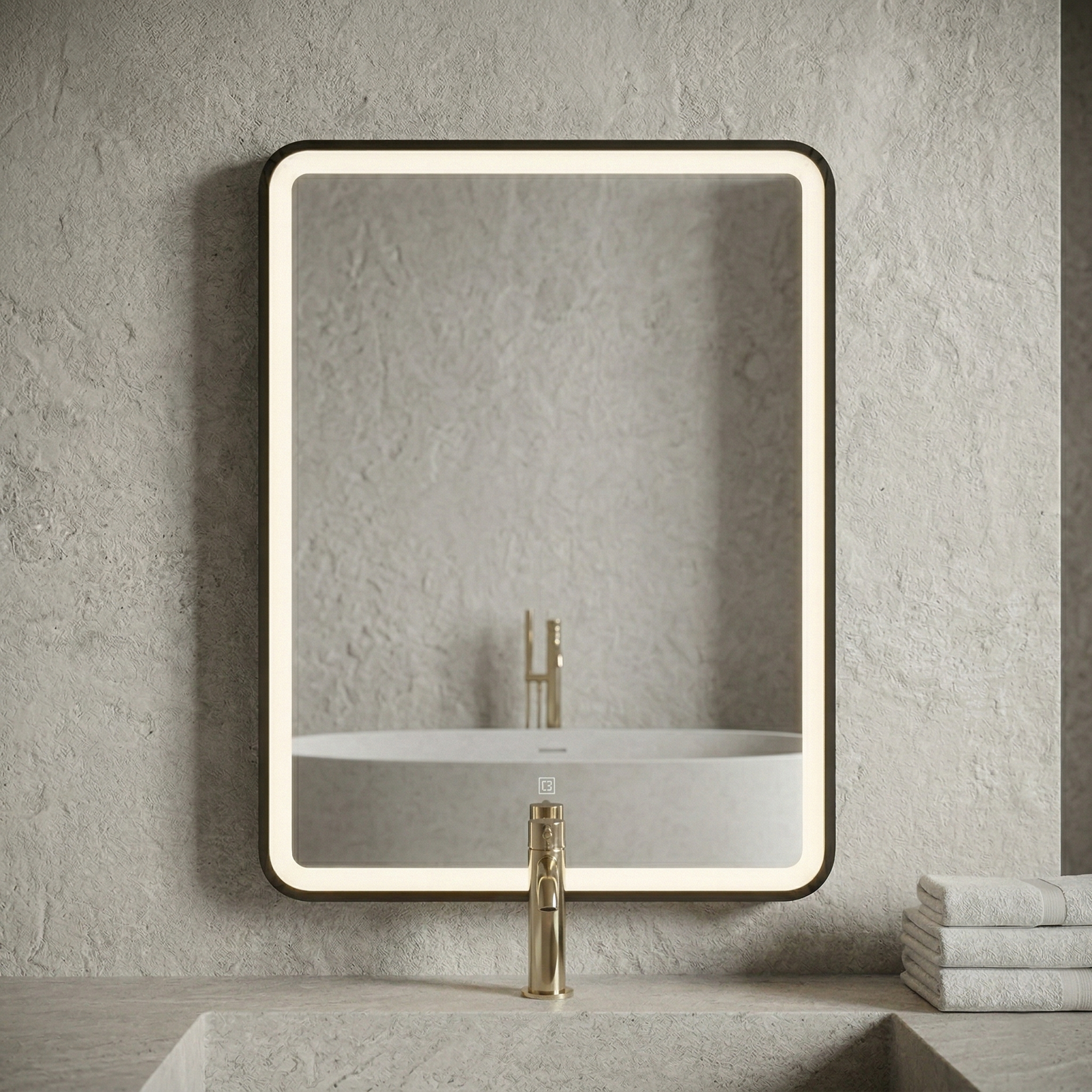 Kartell Nero 500mm W x 700mm H Rectangle Black Frame Front Lid LED Mirror Wall Mounted - NE5070