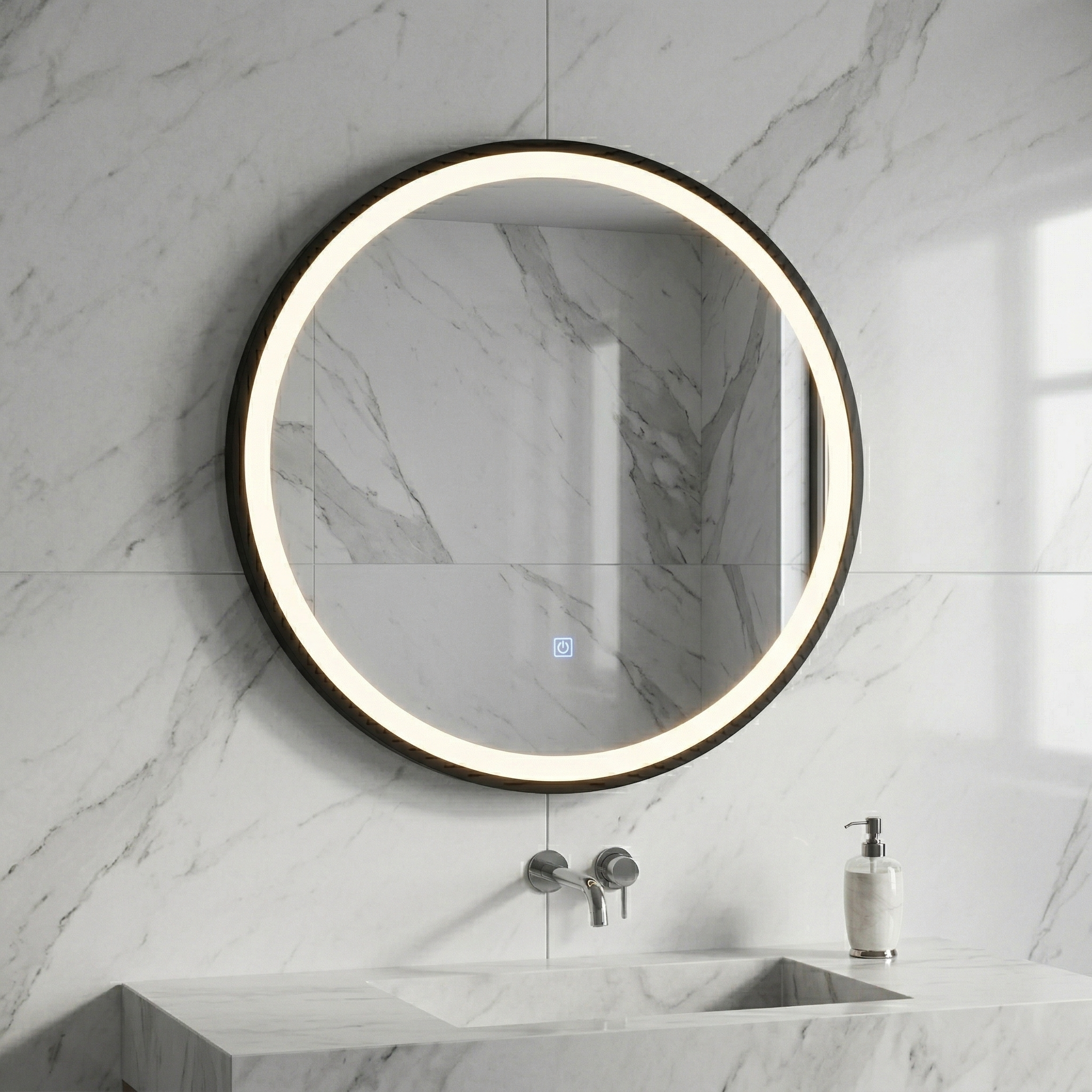 Kartell Nero 600mm Round Black Frame Front Lid LED Mirror Wall Mounted - NE60