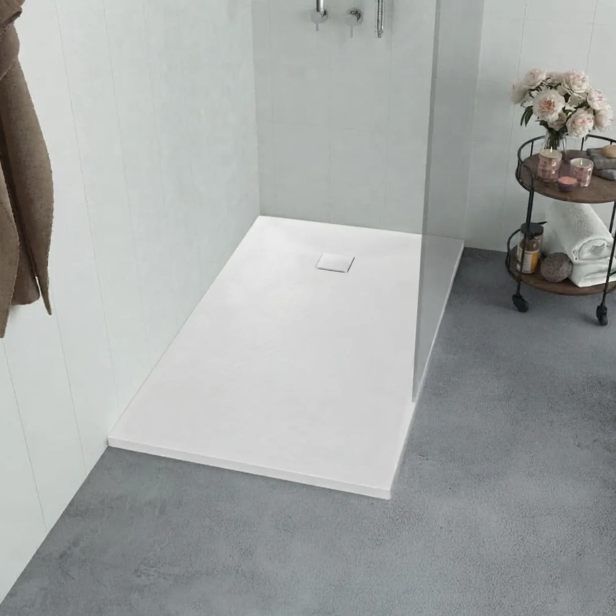 Matte White Rectangular Polymarble Shower Tray for Walk in Wet Room