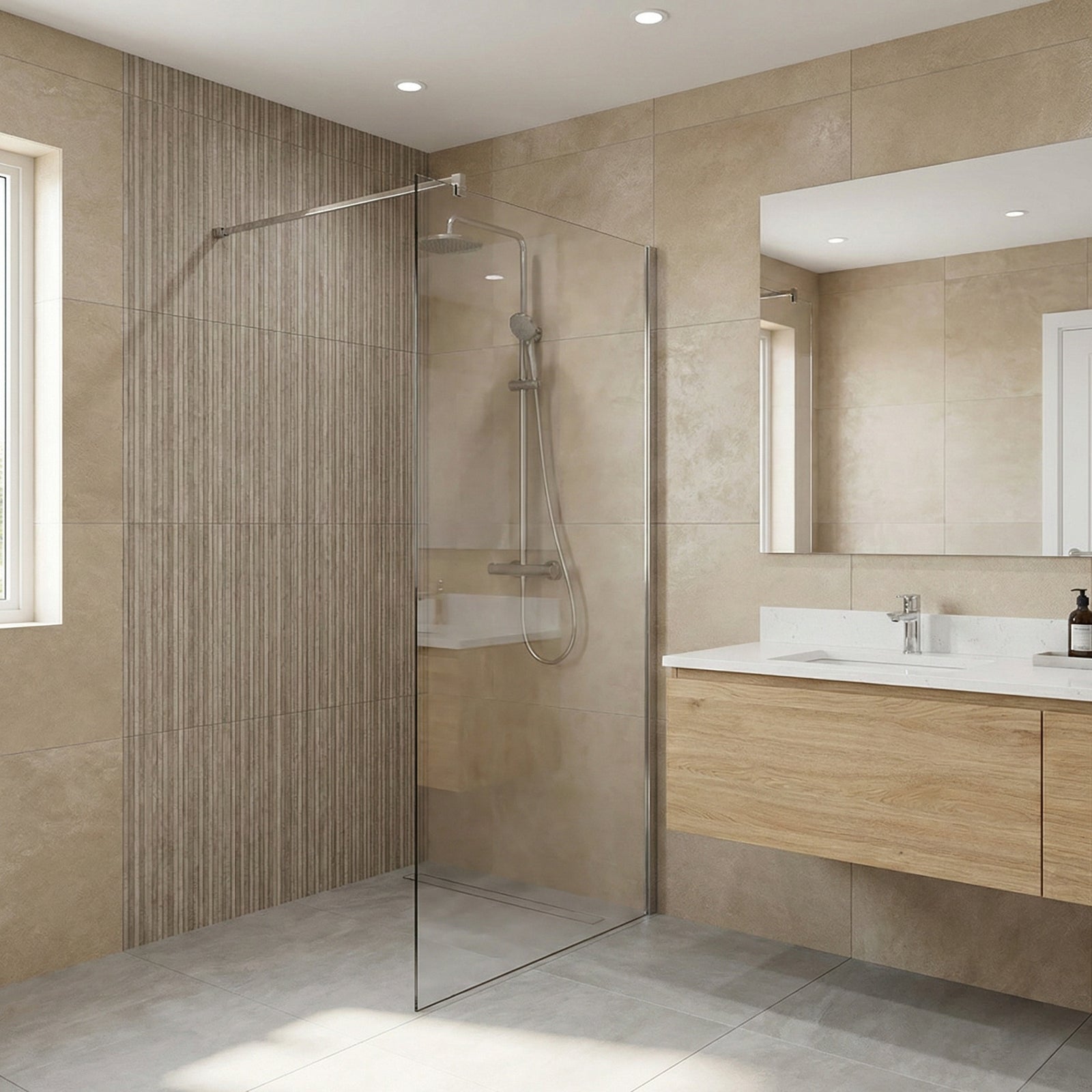 700mm Chrome Wet Room Shower Screen & 1000mm Support Bar Set