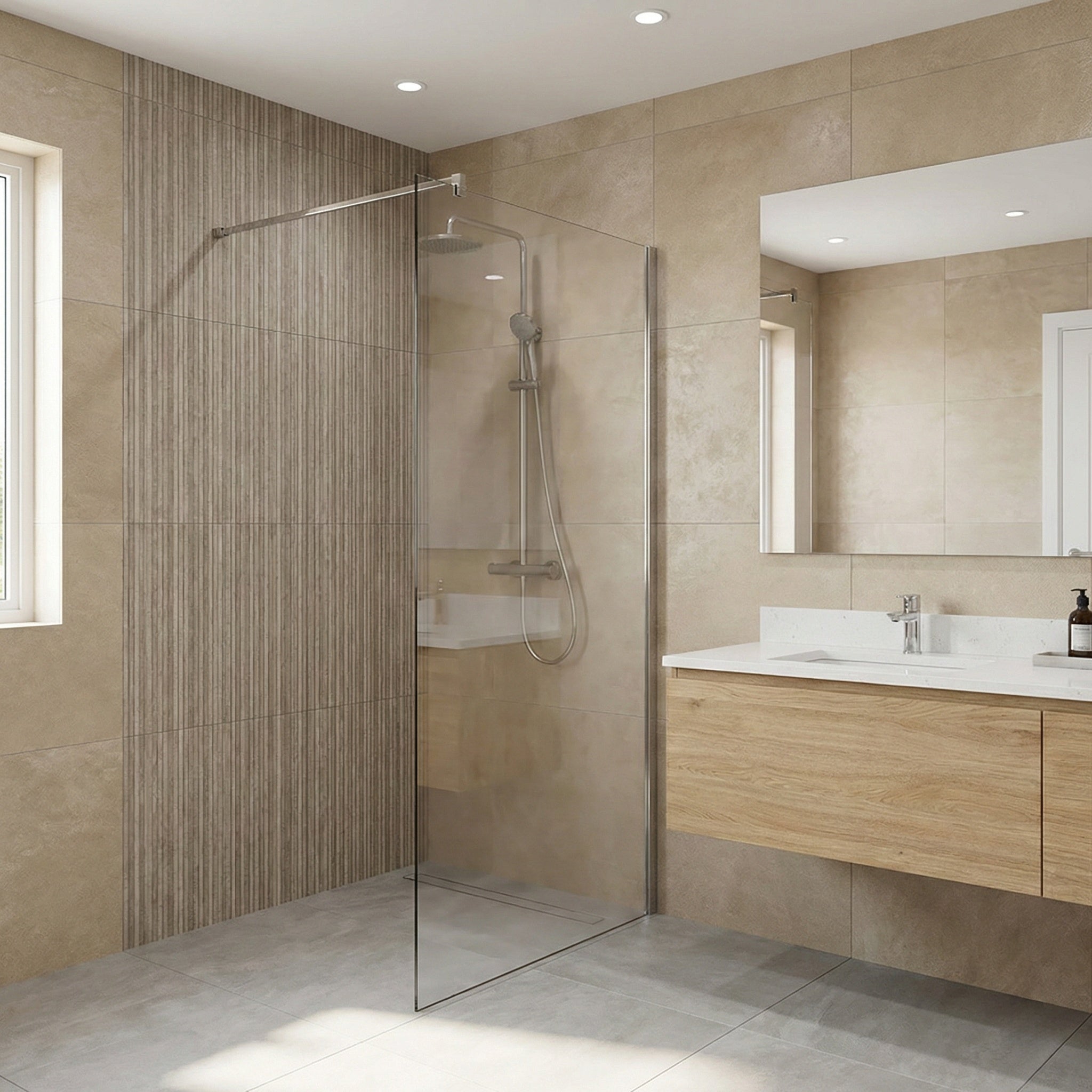 700mm Chrome Wet Room Shower Screen & 1000mm Support Bar Set