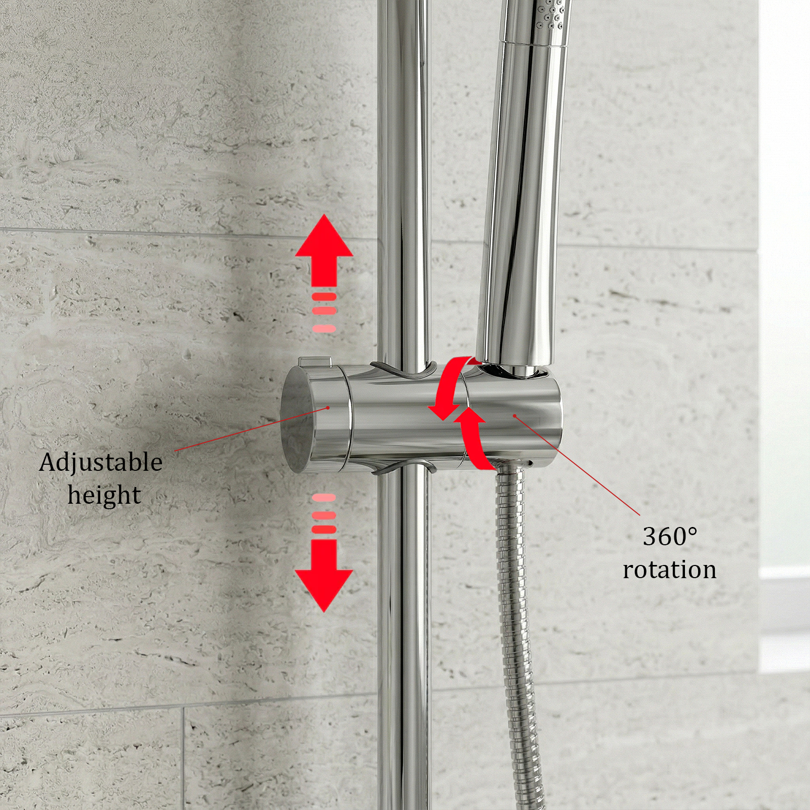 Universal Adjustable Shower Head Holder Chrome for Round Shower Rail 18mm to 25mm