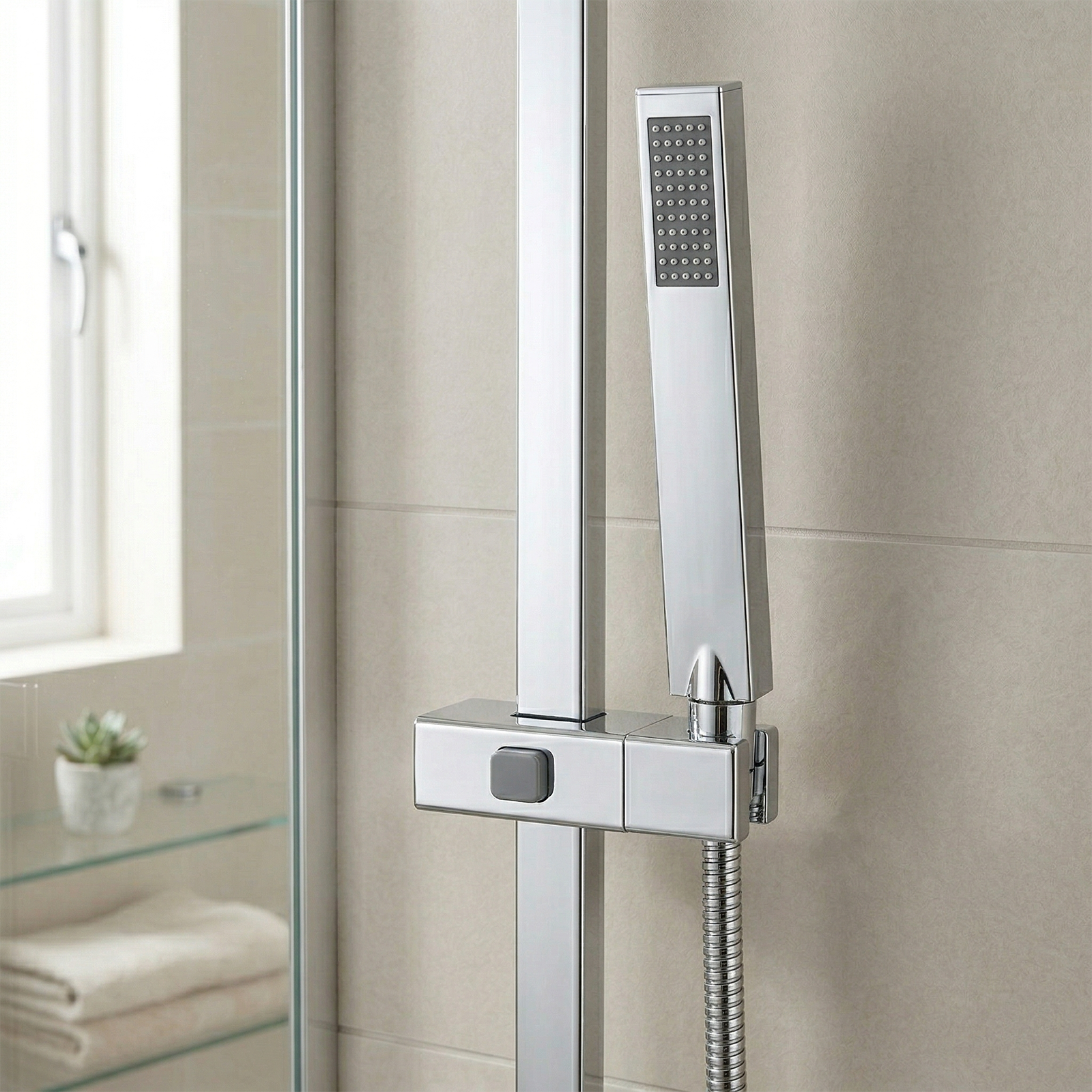 Rotatable Adjustable Showerhead Holder Slider Bracket Chrome for Rectangular Shower Rail 18mm D x 30mm W