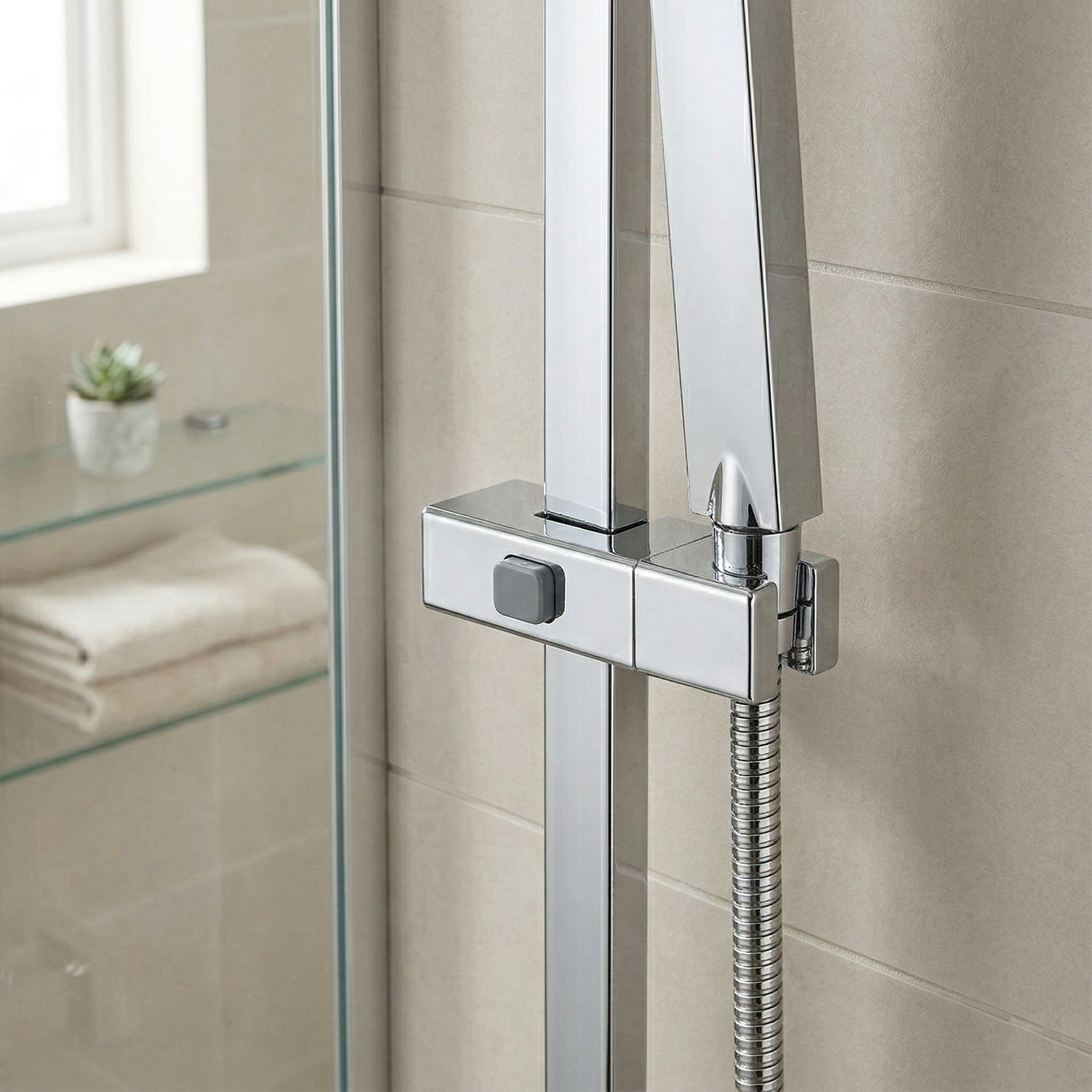 Rotatable Adjustable Showerhead Holder Slider Bracket Chrome for Rectangular Shower Rail 18mm D x 30mm W