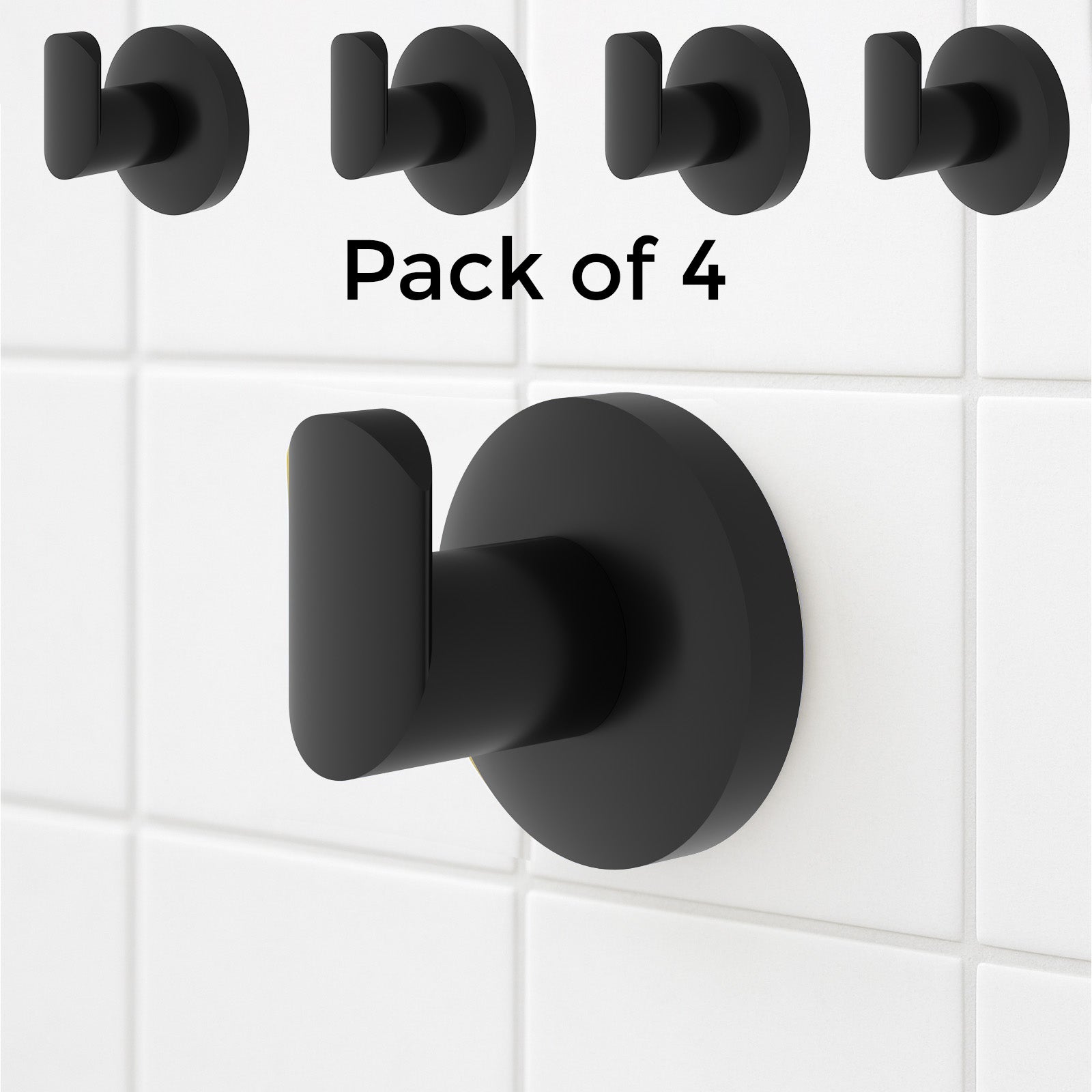 Matte Black Round Robe Hook - Set of 4