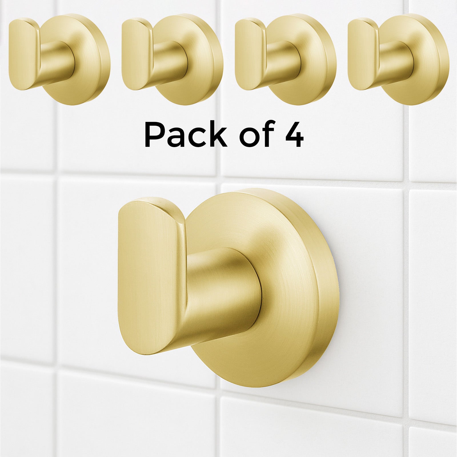 Brushed Brass Round Robe Hook - Set of 4
