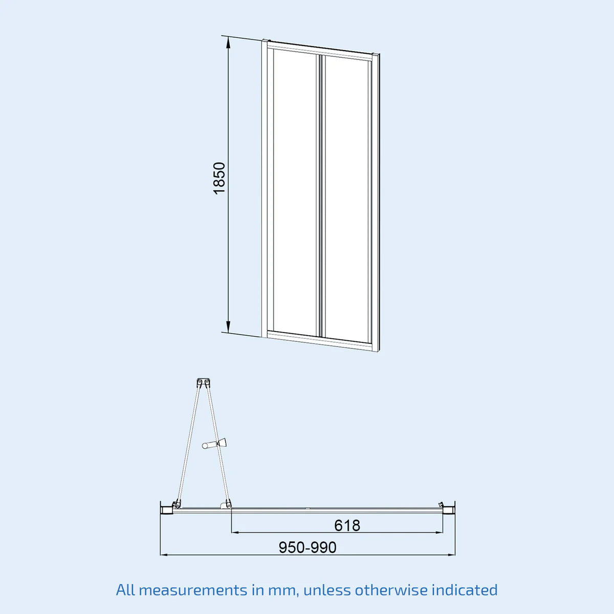 1000mm Bi-fold Frameless Glass Shower Door Chrome