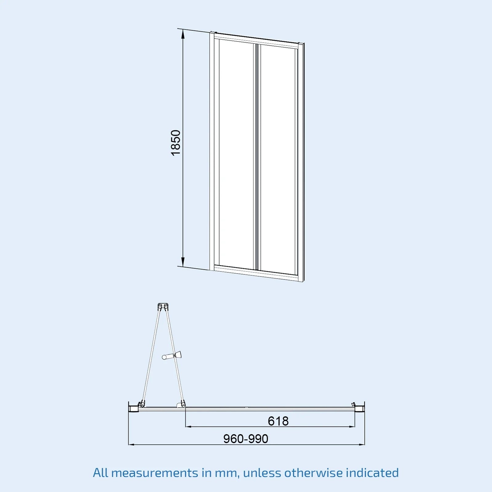 Chrome 1000mm Tempered Glass Bi-fold Shower Door 800mm Side Panel