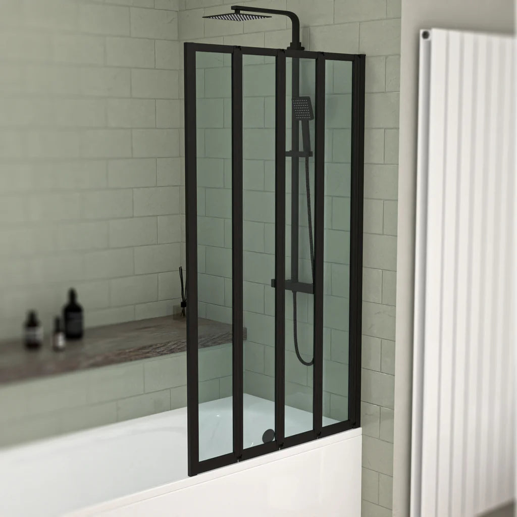 Matt Black Frame 800 X 1400 Mm 4 Fold Door Bath Shower Screen