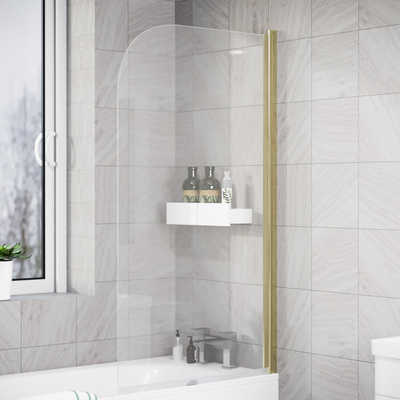 Brushed Brass 800mm Frameless Curved Pivot Bath Shower Screen Door