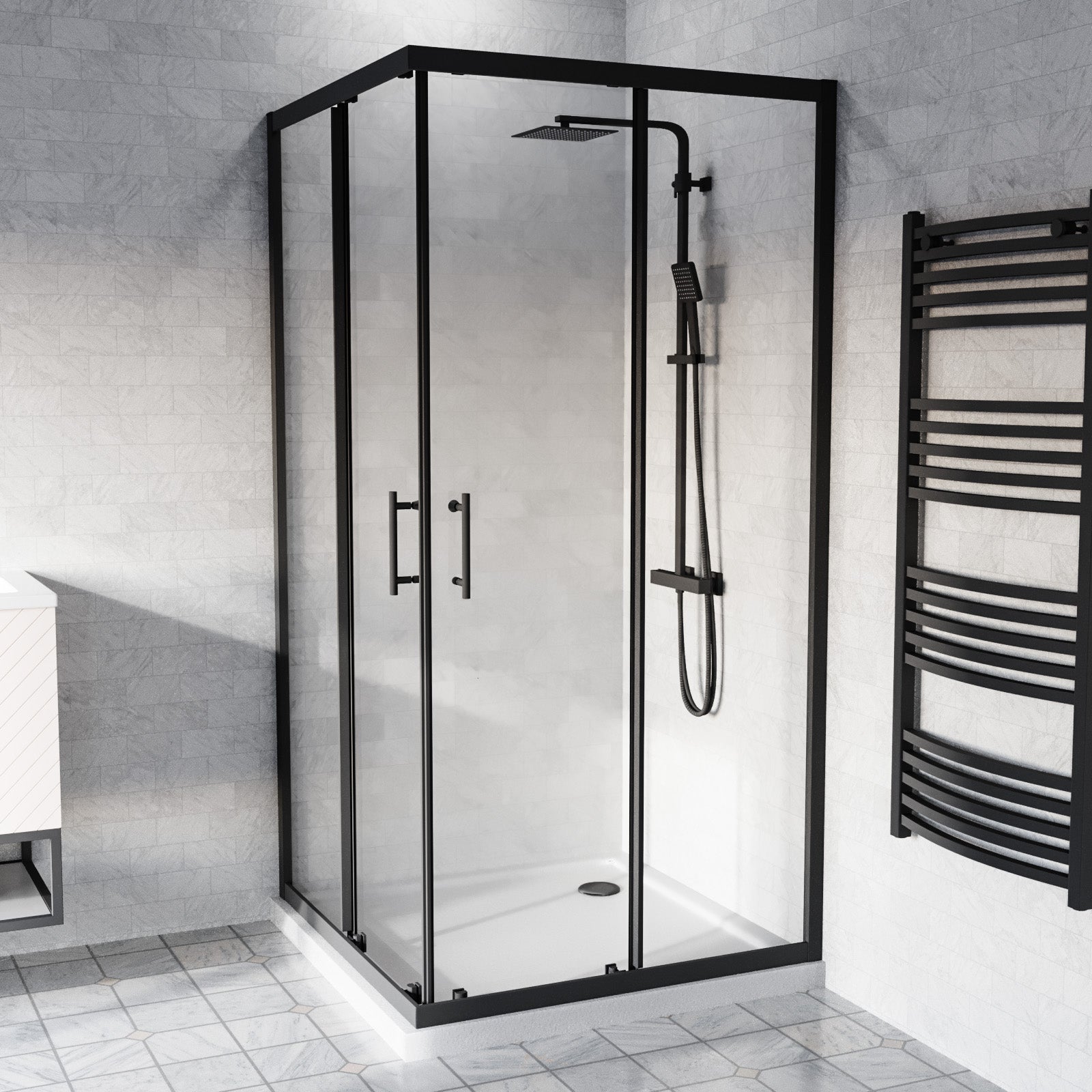 Manga 800 x 800mm Square Sliding Door Shower Enclosure Matte Black