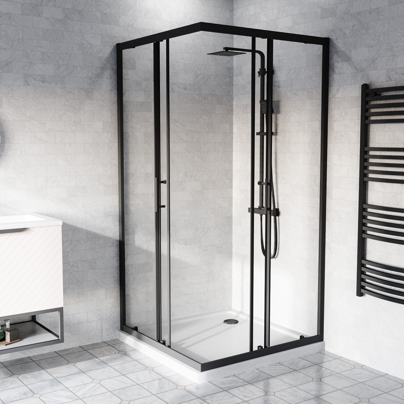 Manga 760 x 760mm Square Sliding Door Shower Enclosure Matte Black