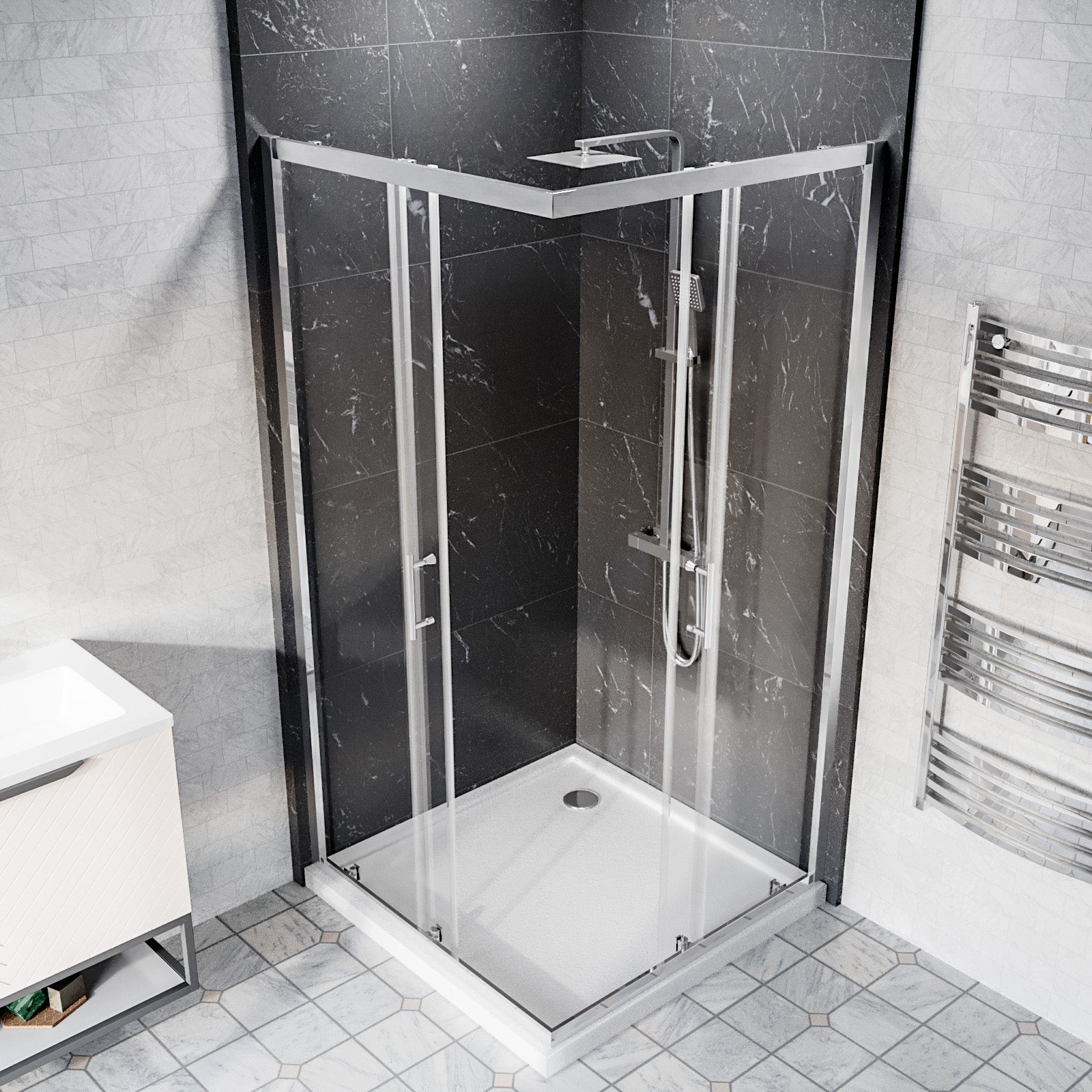 Manga 760 x 760mm Square Corner Entry Sliding Door Shower Enclosure Chrome