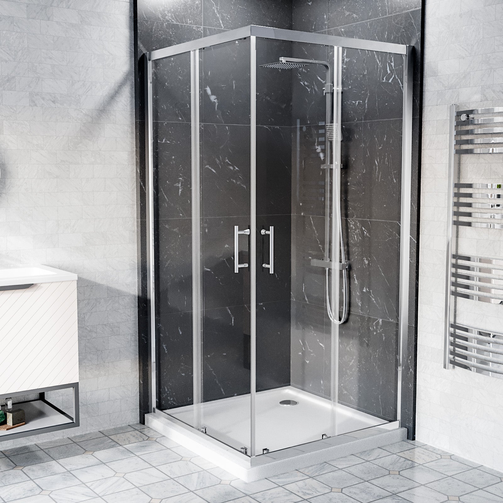 Manga 900 x 900mm Square Corner Entry Sliding Door Shower Enclosure Chrome